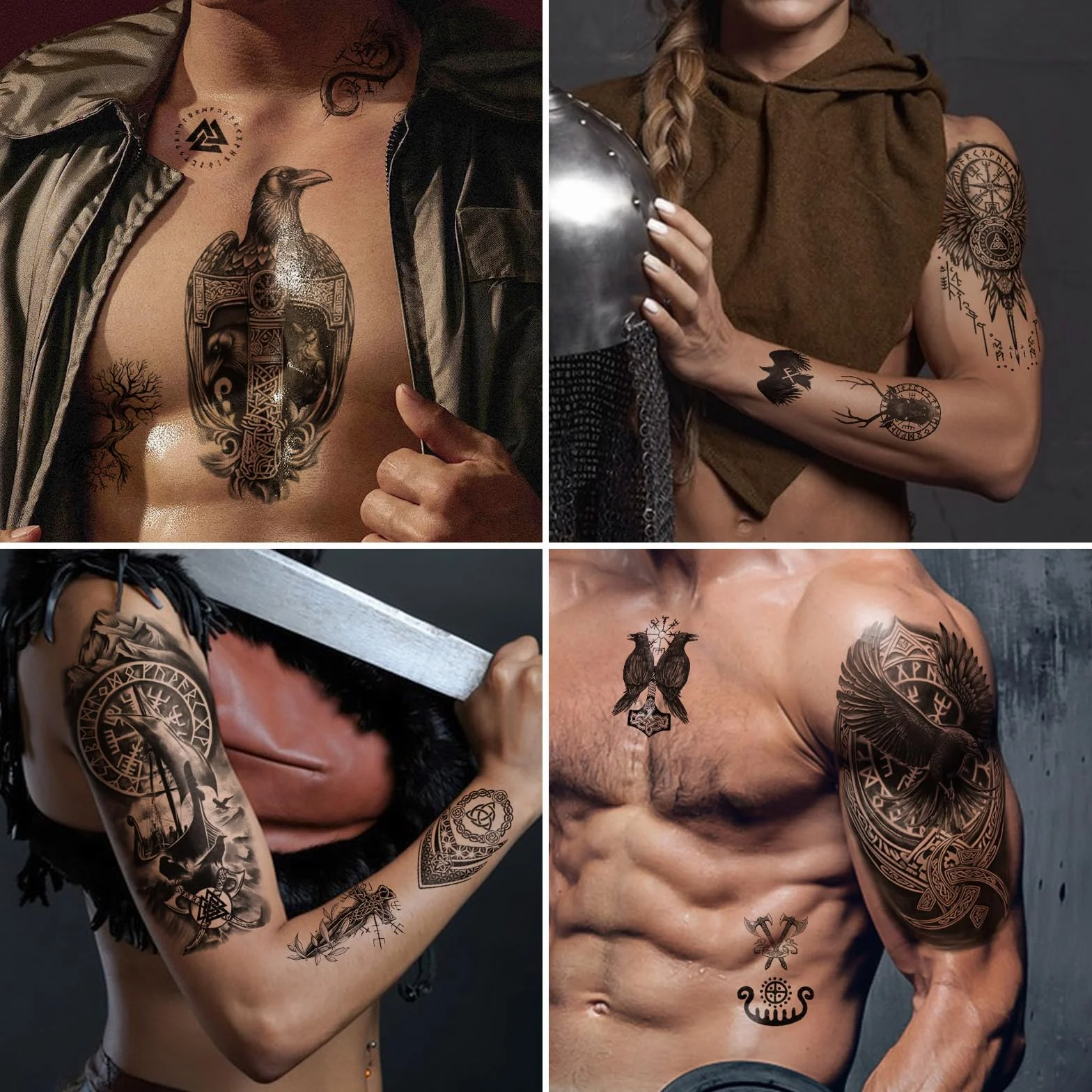 77 fogli tatuaggio temporaneo uomo vichinghi tatuaggi temporanei adulti, celtici nordici a mezza manica per donne e uomini simboli vichinghi tatoo temporanei tatoos aufkleben