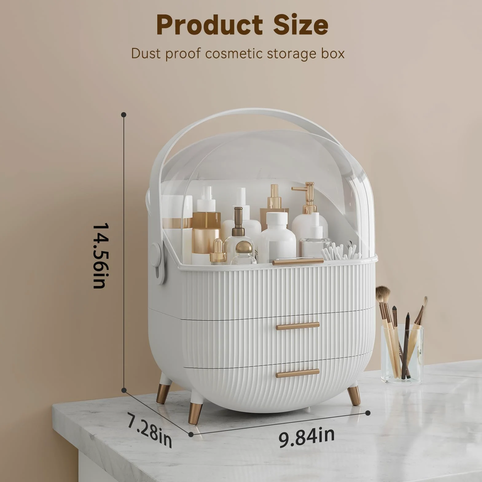BTGGG Organizzatori per trucchi, organizer per trucchi da tavolo, con cassetti e copertura trasparente, per camera da letto e bagno (bianco)