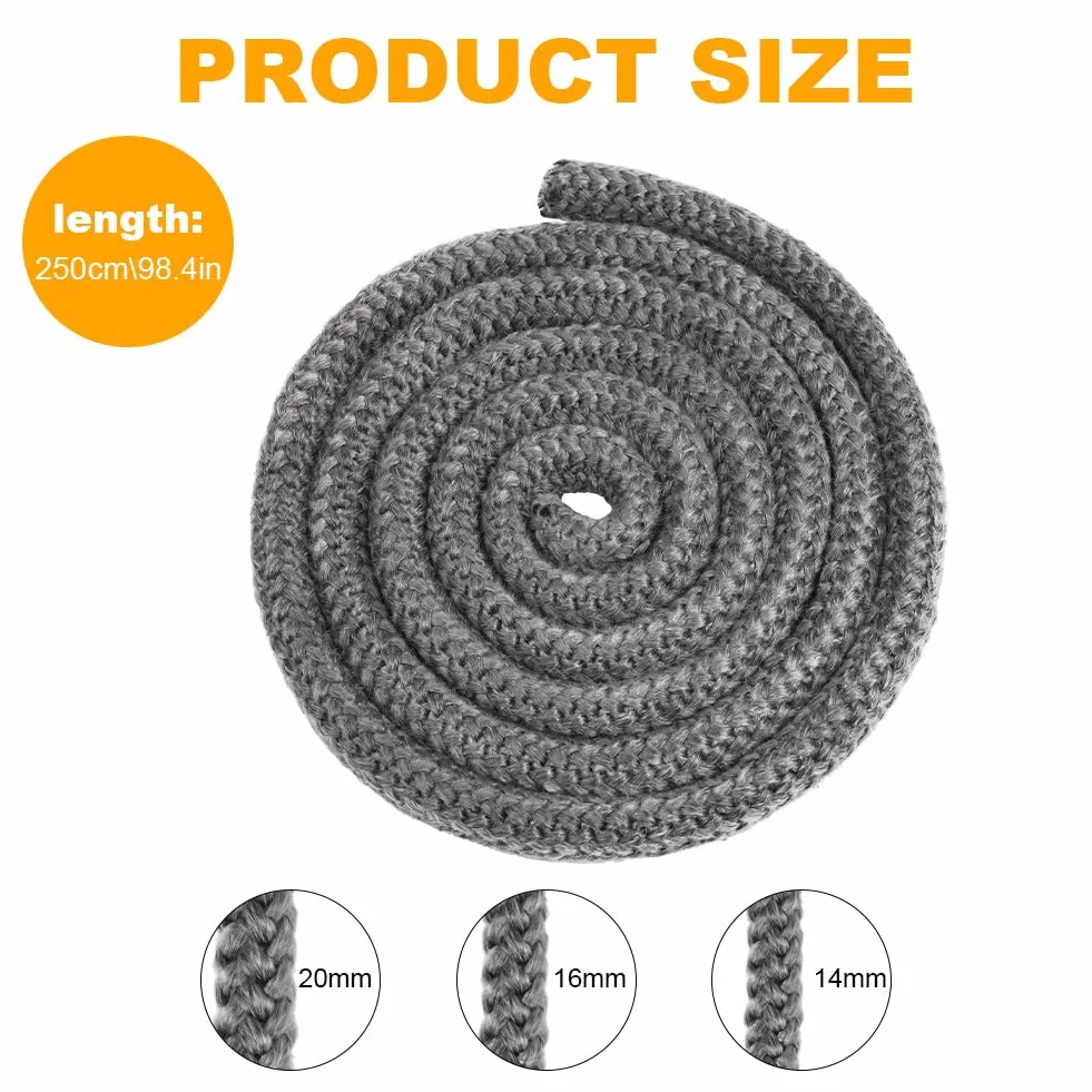 Flintronic Nastro Isolante in Fibra per Stufa, Guarnizione Ignifuga Alta Temperatura, per Stufe e Camino, Φ16mm x 2.5m, Grigio
