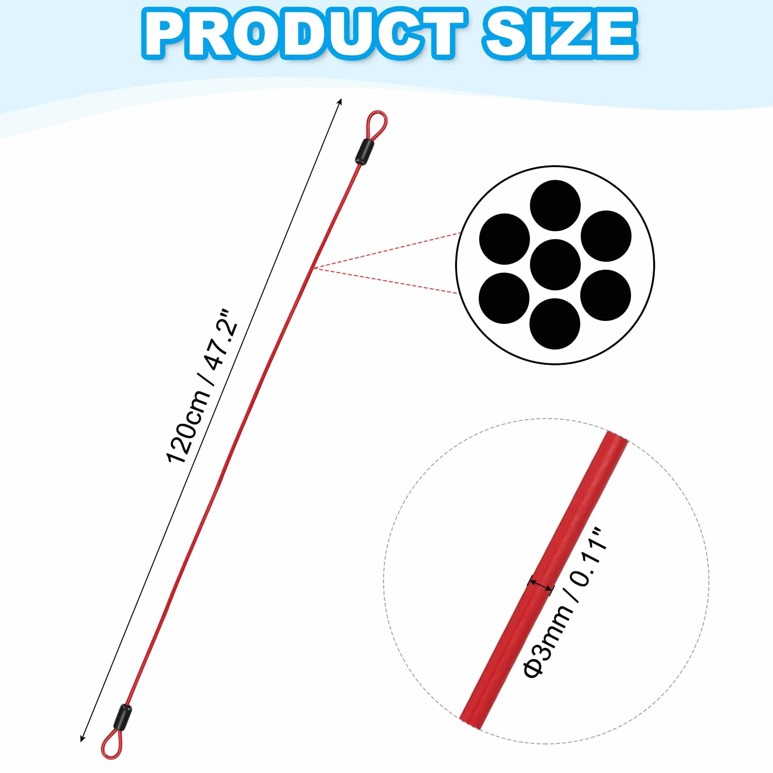 PATIKIL Anelli Filo Acciaio Inossidabile 1/8" Dia 4ft Cavo Flessibile Catena Sicurezza Lanyard Rosso