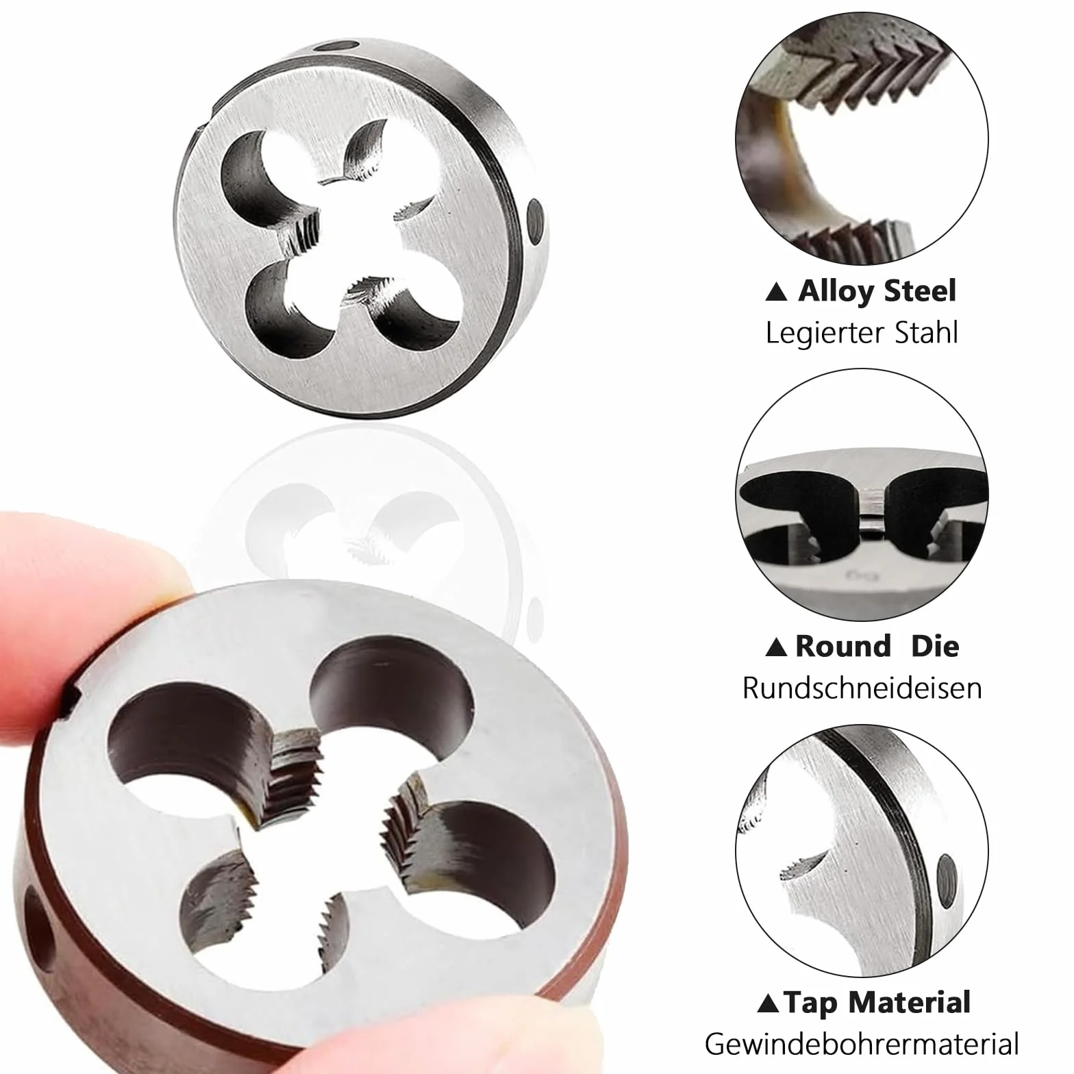 Set maschi e filiere HSS M12 x 1,25 mm filettatura destra fine diritta scanalata