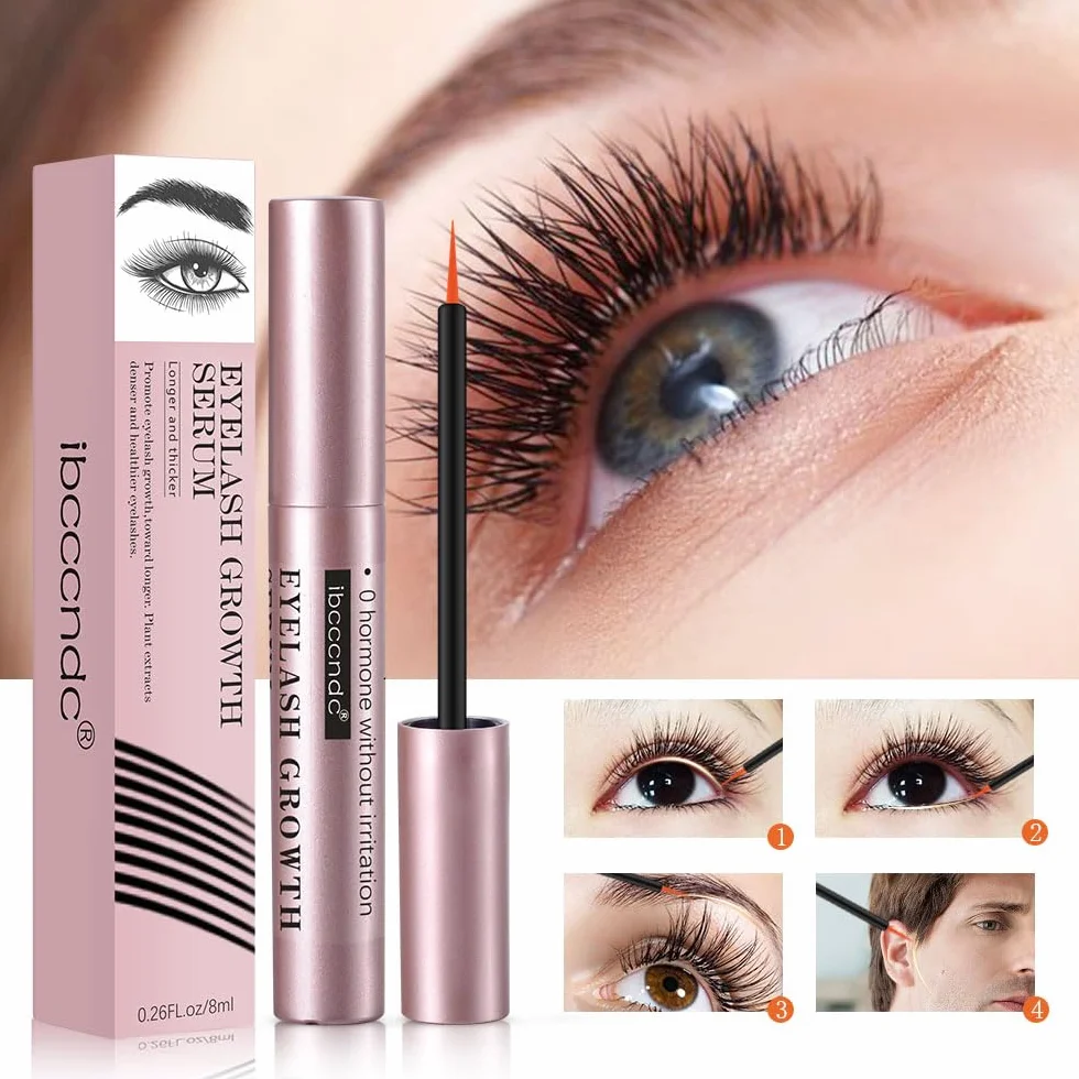 Siero per ciglia - Siero naturale per la crescita delle ciglia e sopracciglia più lunghe e spesse, vegano e cruelty-free - Niacinamide, estratto di foglie di centella asiatica (8 ml rosa)