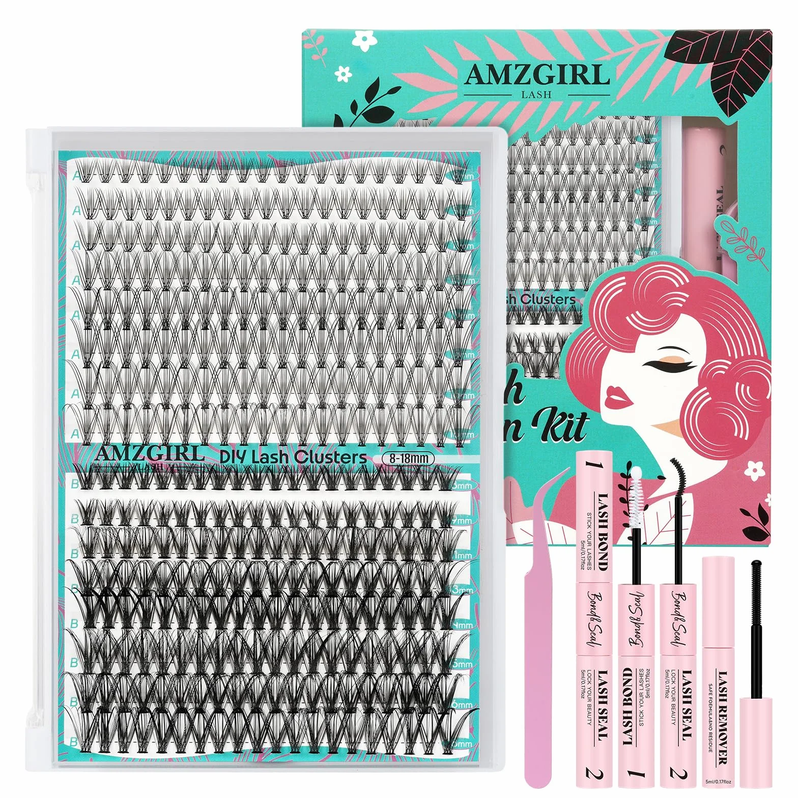 Natura Kit Ciglia Extension Ciuffetti Ciglia Finte Kit 320 pezzi 20D40D D Curl Ciglia Finte Lash Clusters Lash Bond e Seal,Glue Remover Pinzette Lash Applicator Tool（D-mix8-18mm Kit）