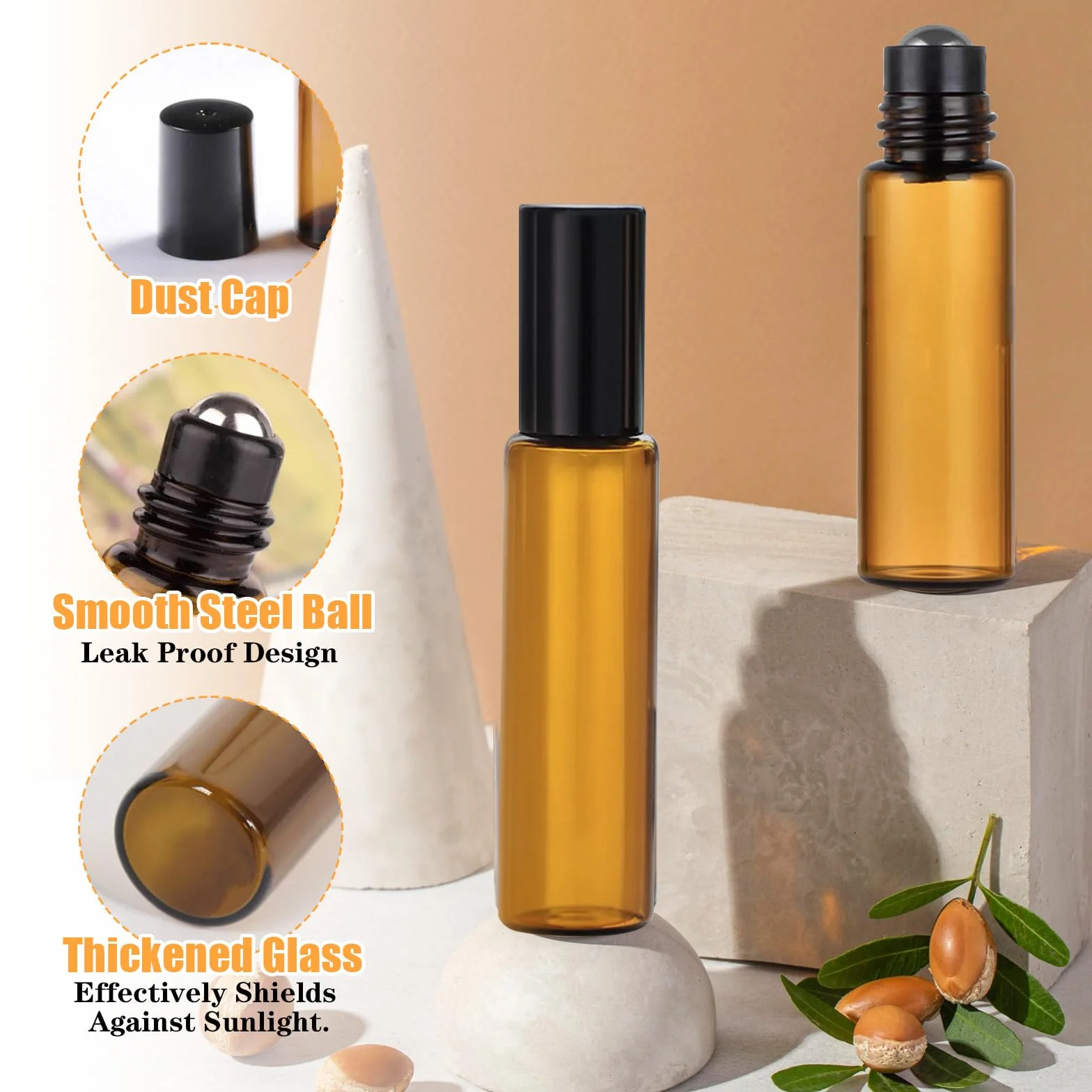 10 Pezzi Roll On Vuoto per Oli Essenziali 10ml, Marrone Bottiglie Vuote in Vetro con Sfera in Acciaio Inossidabile, Riutilizzabile, Boccette Vetro per Oli, Profumi, Cosmetici, Aromaterapia