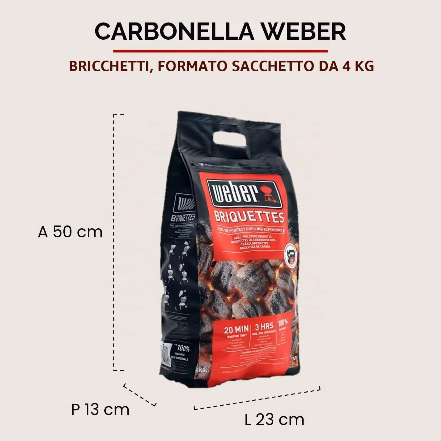 Weber Bricchetti di carbone 4 kg BBQ combustibile naturale accensione 20 minuti 3 ore