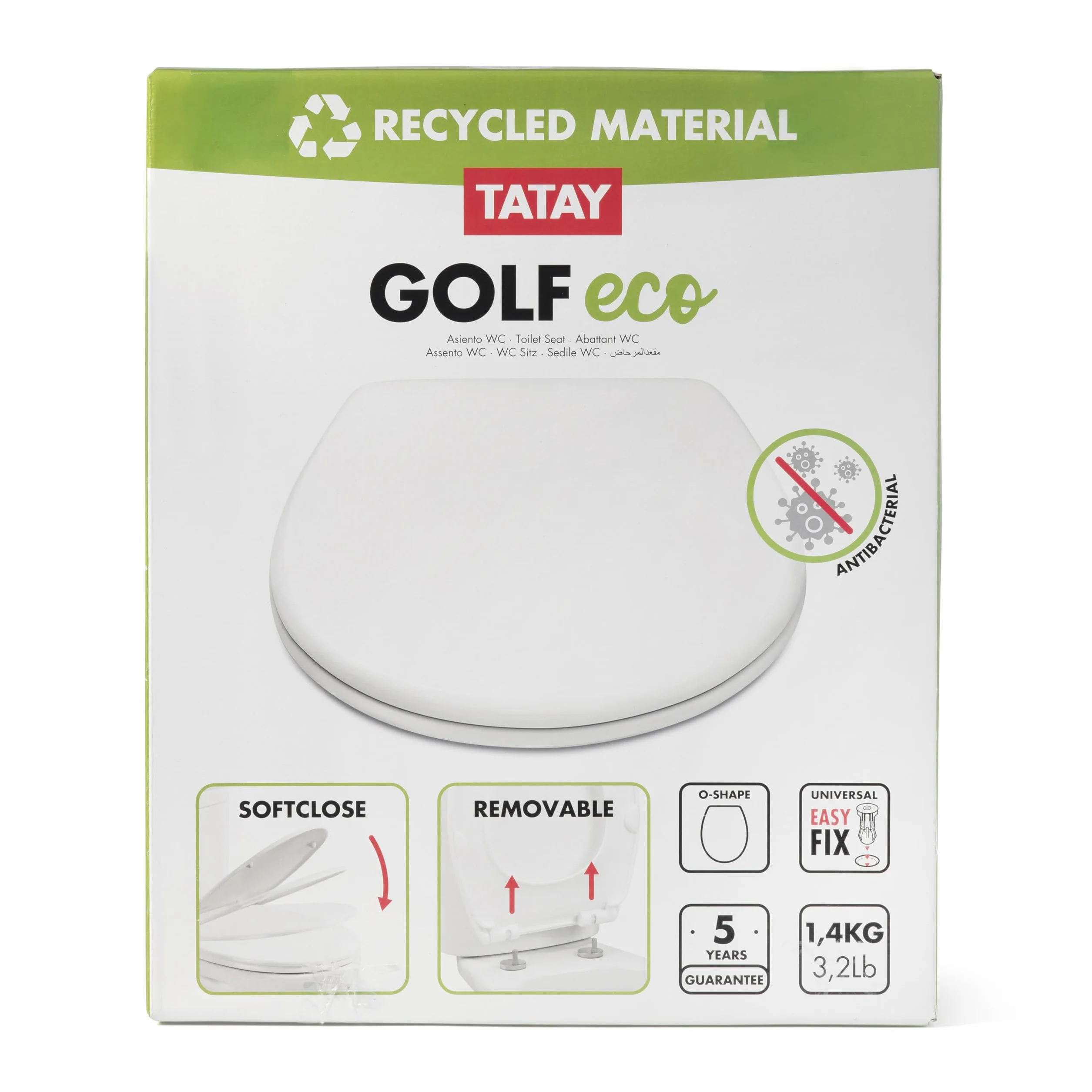 TATAY Tavoletta WC Universale con Chiusura Ammortizzata 37x44,5 cm Bianco Modello Golf