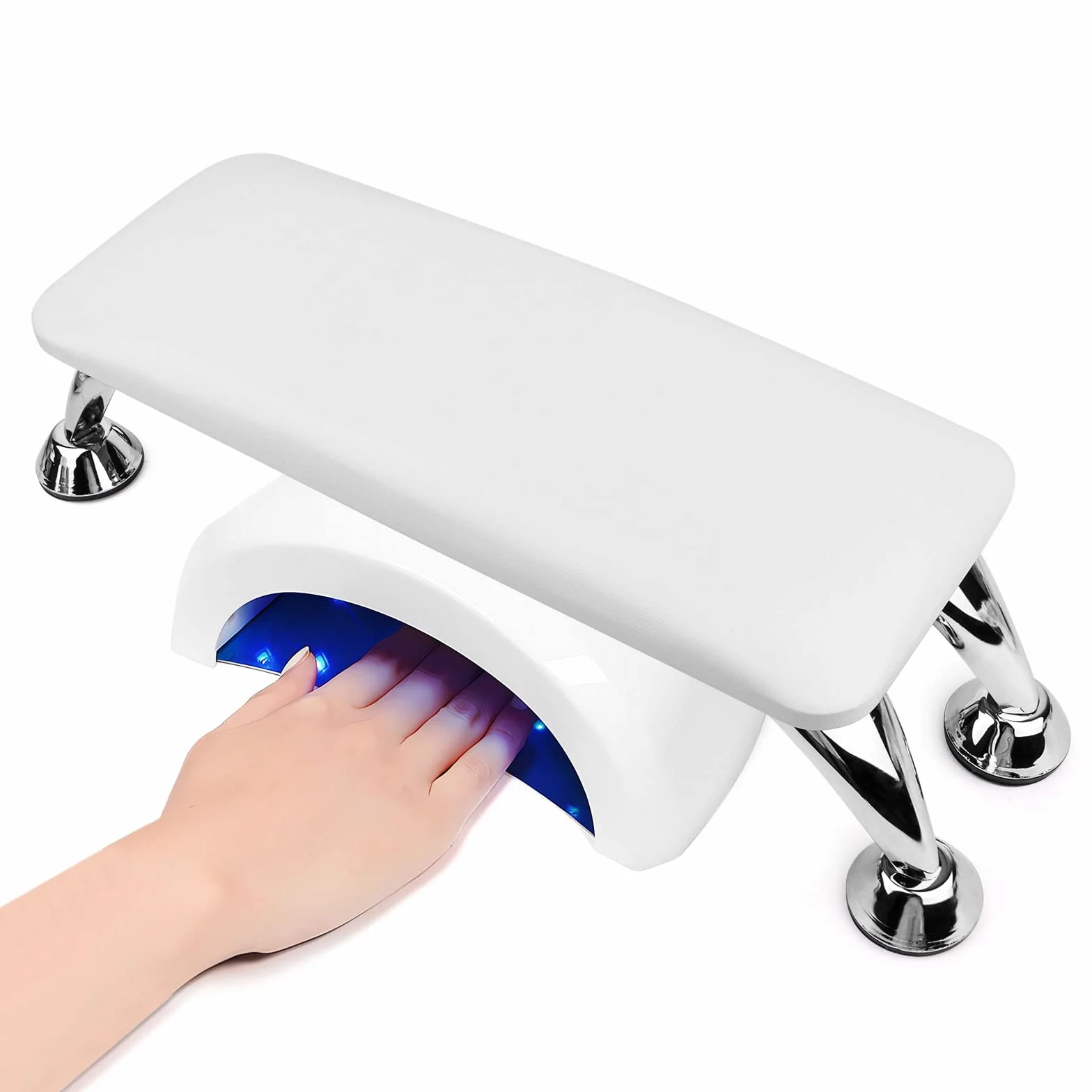RISVOWO Poggiamano per Unghie, Pelle Poggia Mani per Unghie con Supporto in Acciaio Inox, Cuscinetto per Unghie Impermeabile, Tavolo Manicure per Studio di Unghie, Poggia Mani Estetista(Bianca)