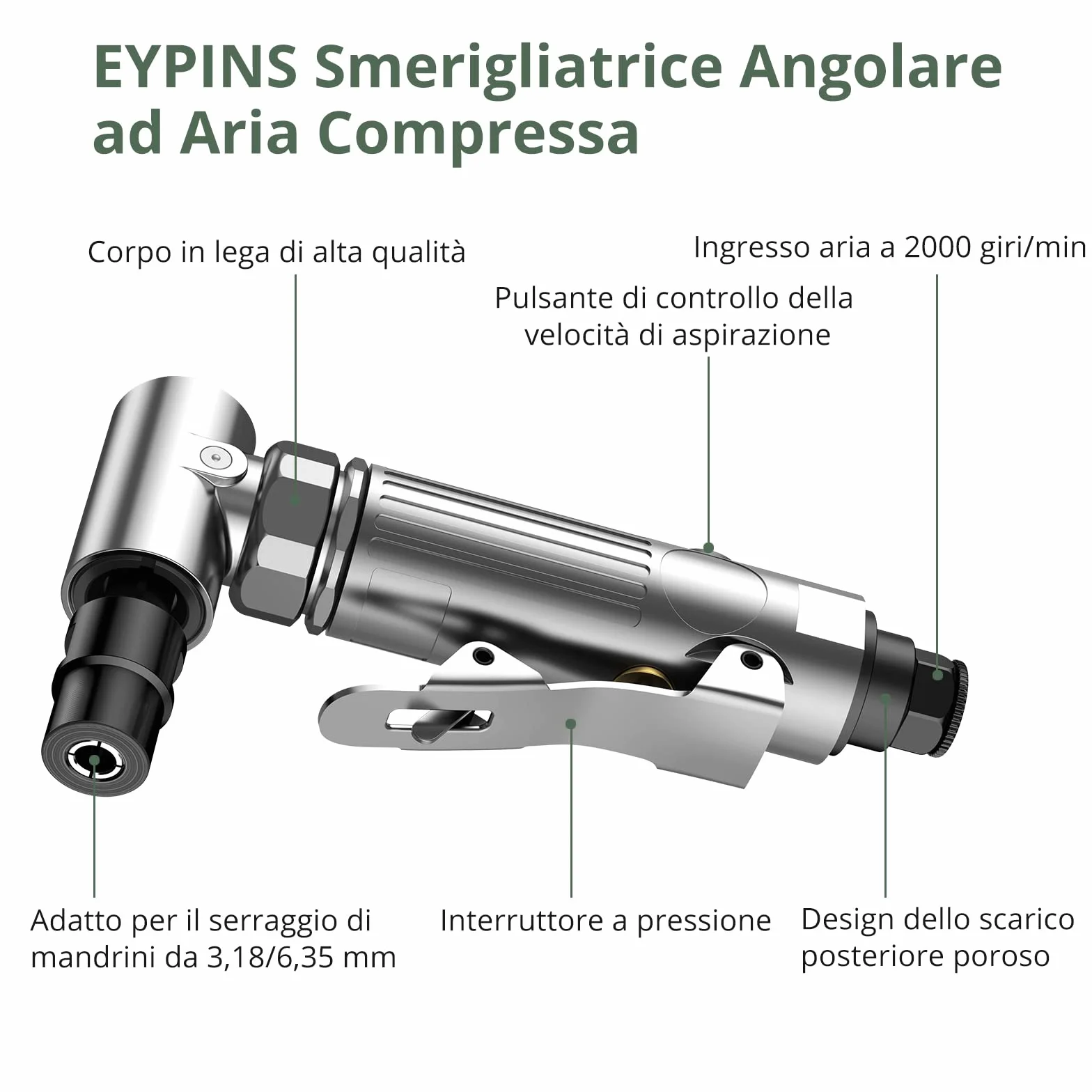 Smerigliatrice Pneumatica Angolare 20000rpm Professionale per Lucidatura e Fresatura