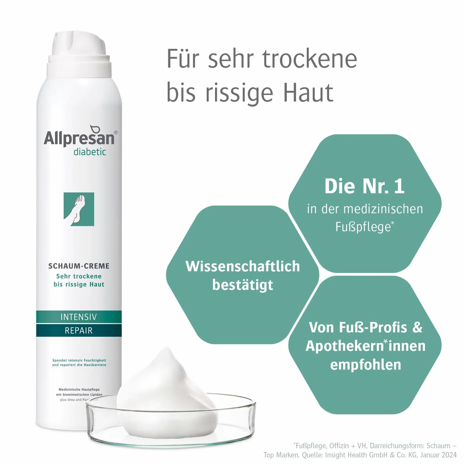 Allpresan Diabetic Repair - Crema schiuma per la cura dei piedi con urea, per diabete mellito, per piedi molto secchi e screpolati, 200 ml (confezione da 2)