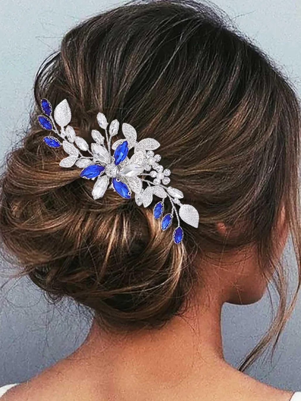 IYOU Pettine per Capelli da Sposa con Strass Blu Accessori per capelli da Sposa per Damigelle D'onore per le Donne
