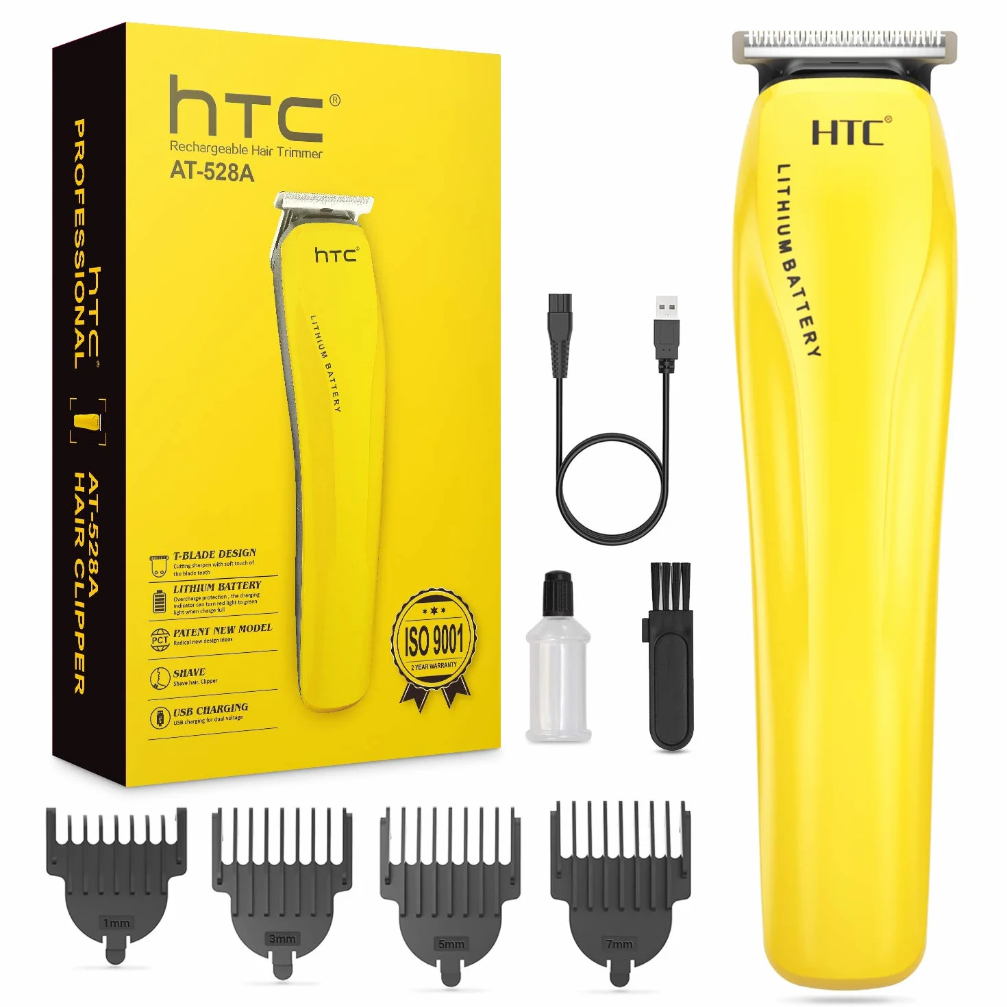 Tagliacapelli Uomo Professionale, Regolabarba Elettrico Barba Rasoio Capelli con 4 Pettine Guida e Potenti Batterie al litio Ricaricabili Incorporate, per la Cura di Barba, Capelli e Corpo (giallo)