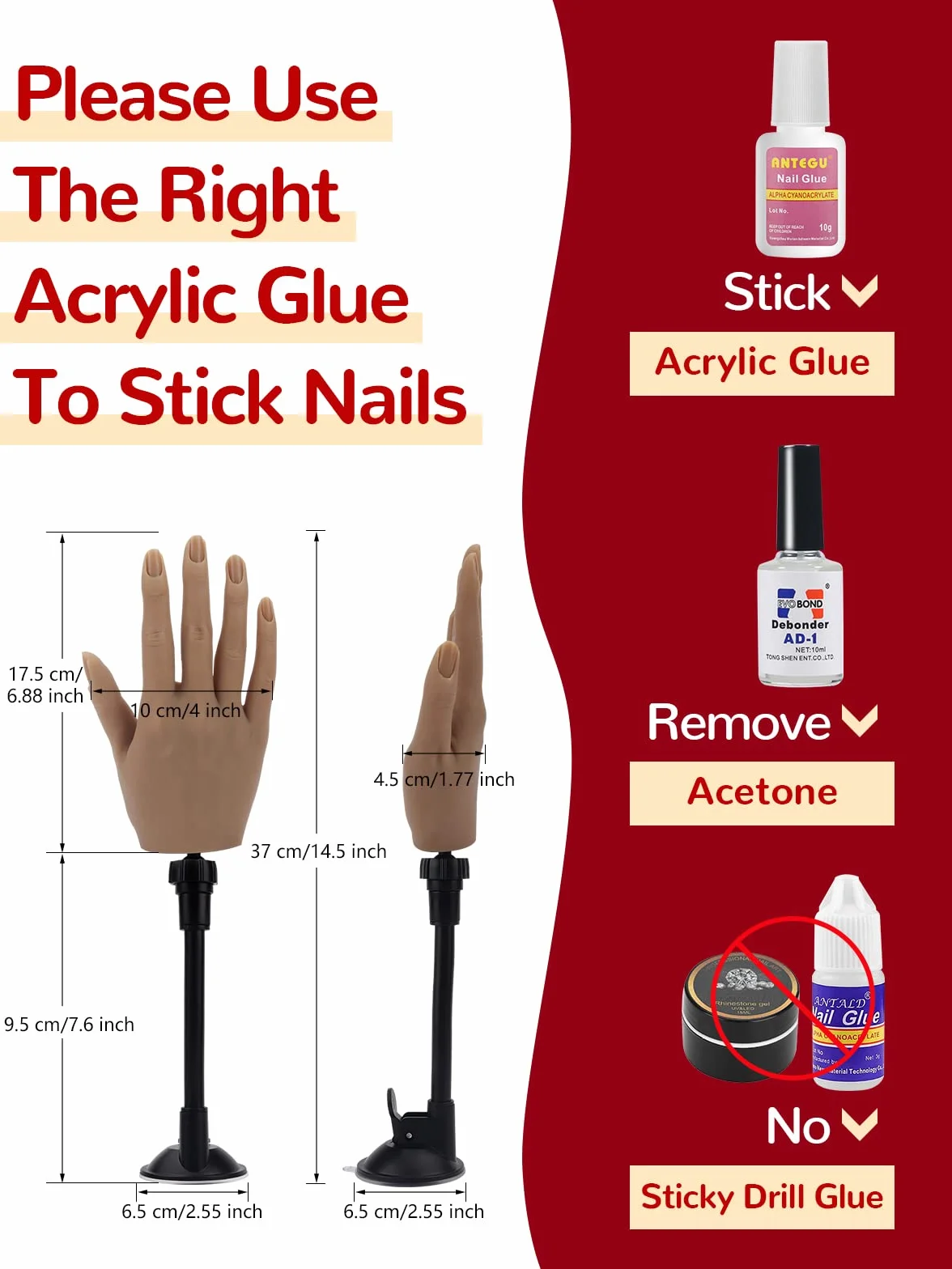 Yokilly Mano per esercizi per nail art, in silicone, per unghie in gel, 100 pezzi, per manicure fai da te