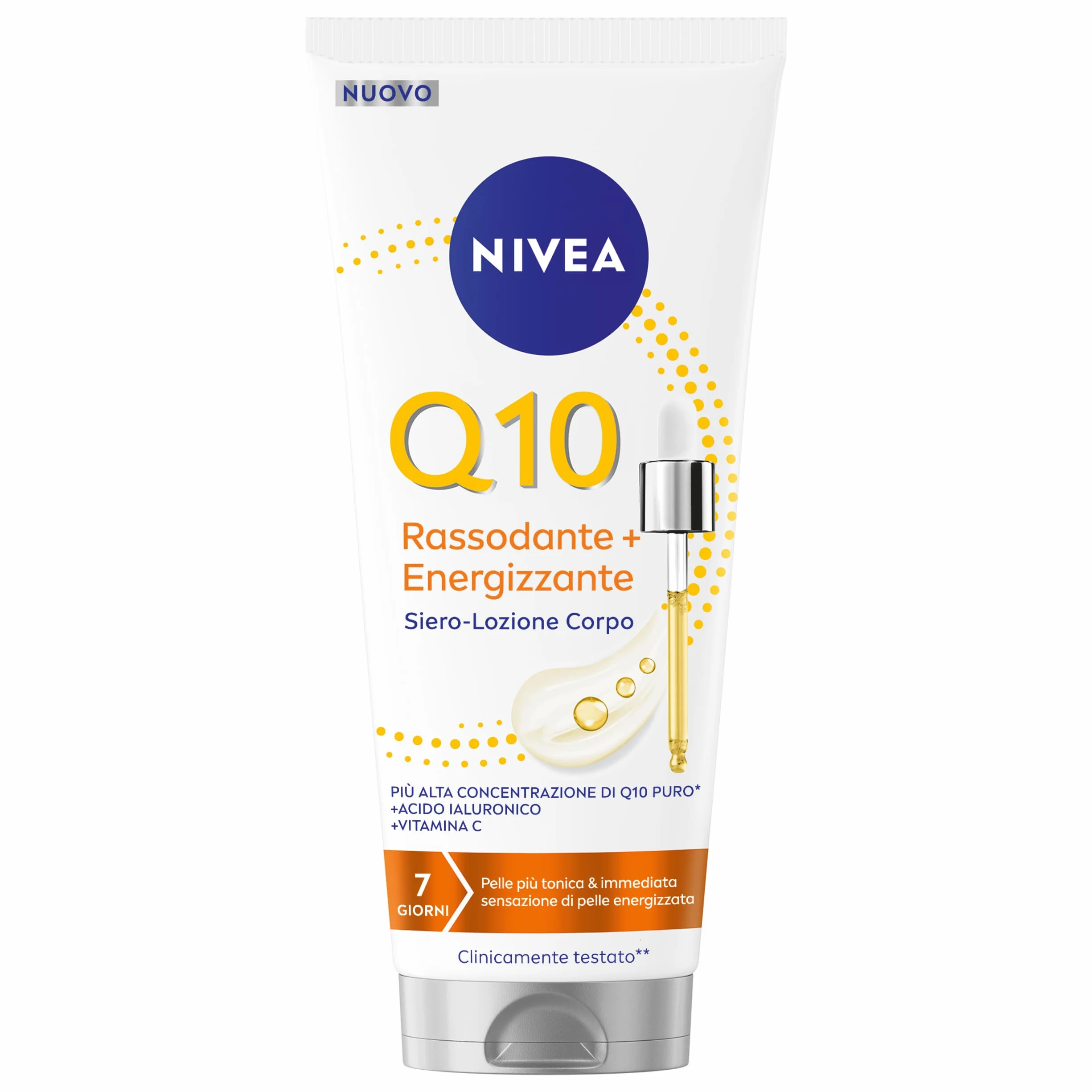 NIVEA Q10 Rassodante + Energizzante Siero-Lozione Corpo 200 ml, Lozione idratante e rassodante corpo con Coenzima Q10 Puro, Acido Ialuronico e Vitamina C per una cura del corpo tonificante