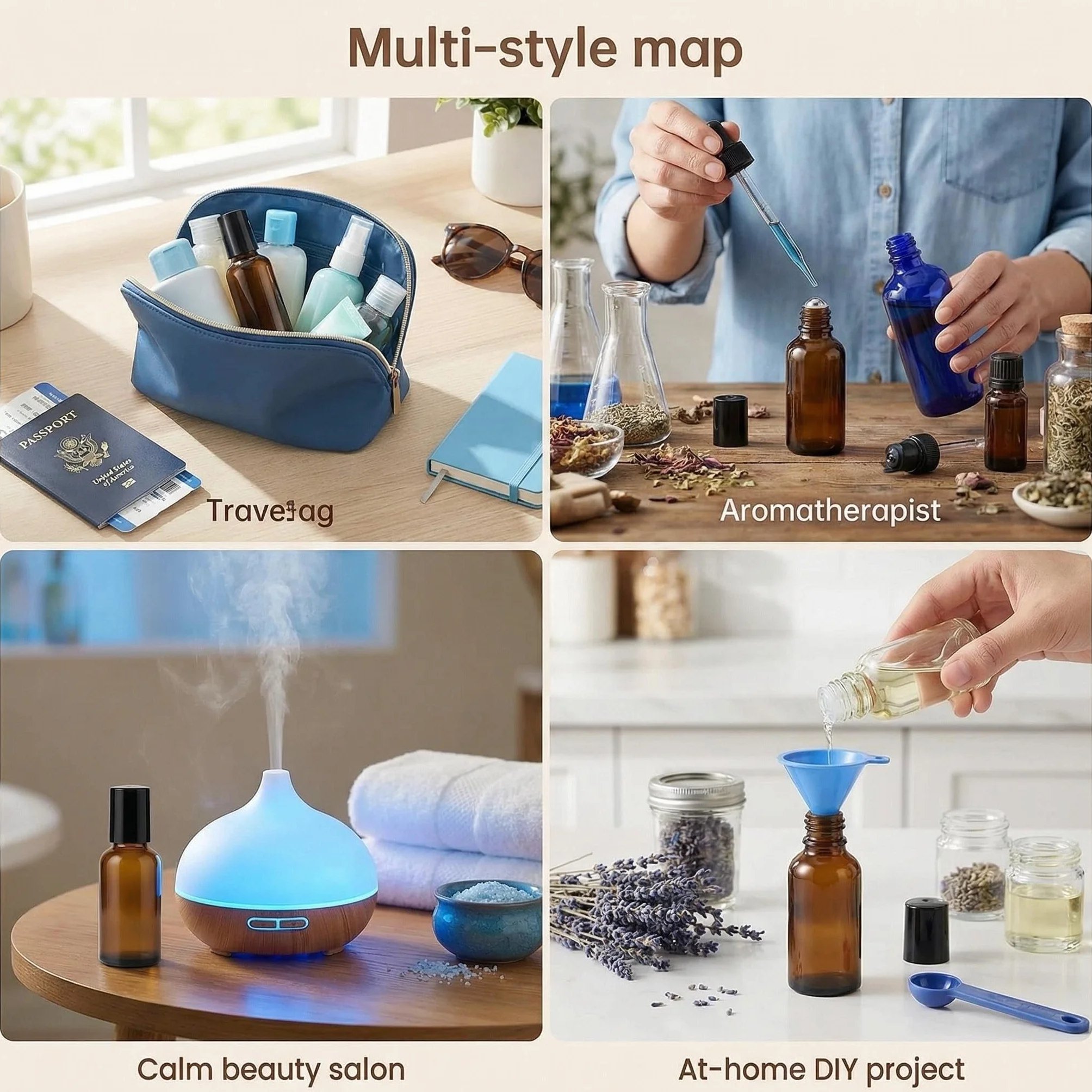 3 flaconcini vuoti di alta qualità da 50 ml in vetro, ricaricabili, con roll-on, per oli essenziali, profumi, essenze, con sfera in acciaio inox e coperchio nero