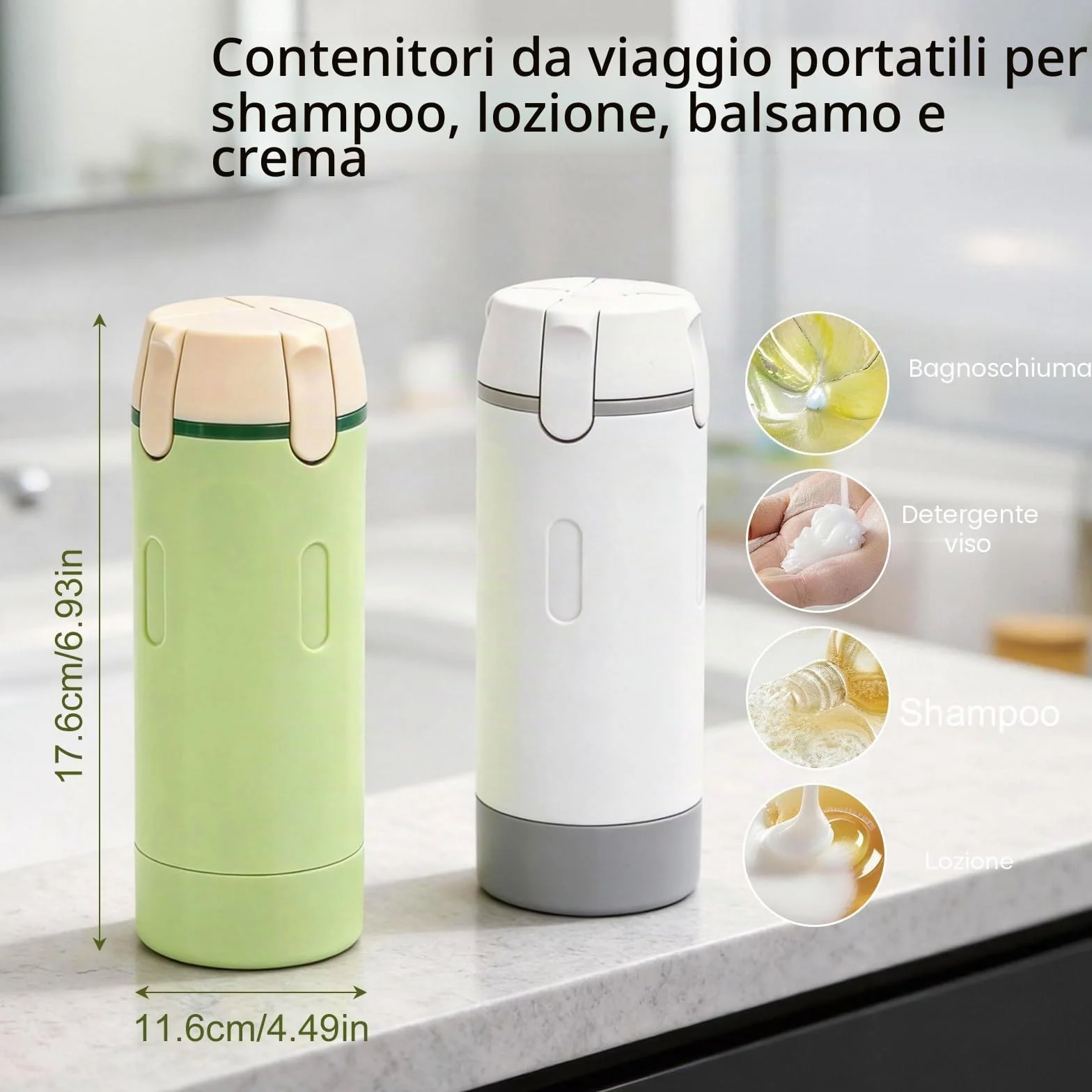 Set di 4 flaconi dispenser da viaggio: flaconi con pompetta ricaricabili, a prova di perdite, per articoli da toeletta - contenitori da viaggio portatili per shampoo, lozione, balsamo e crema (verde)