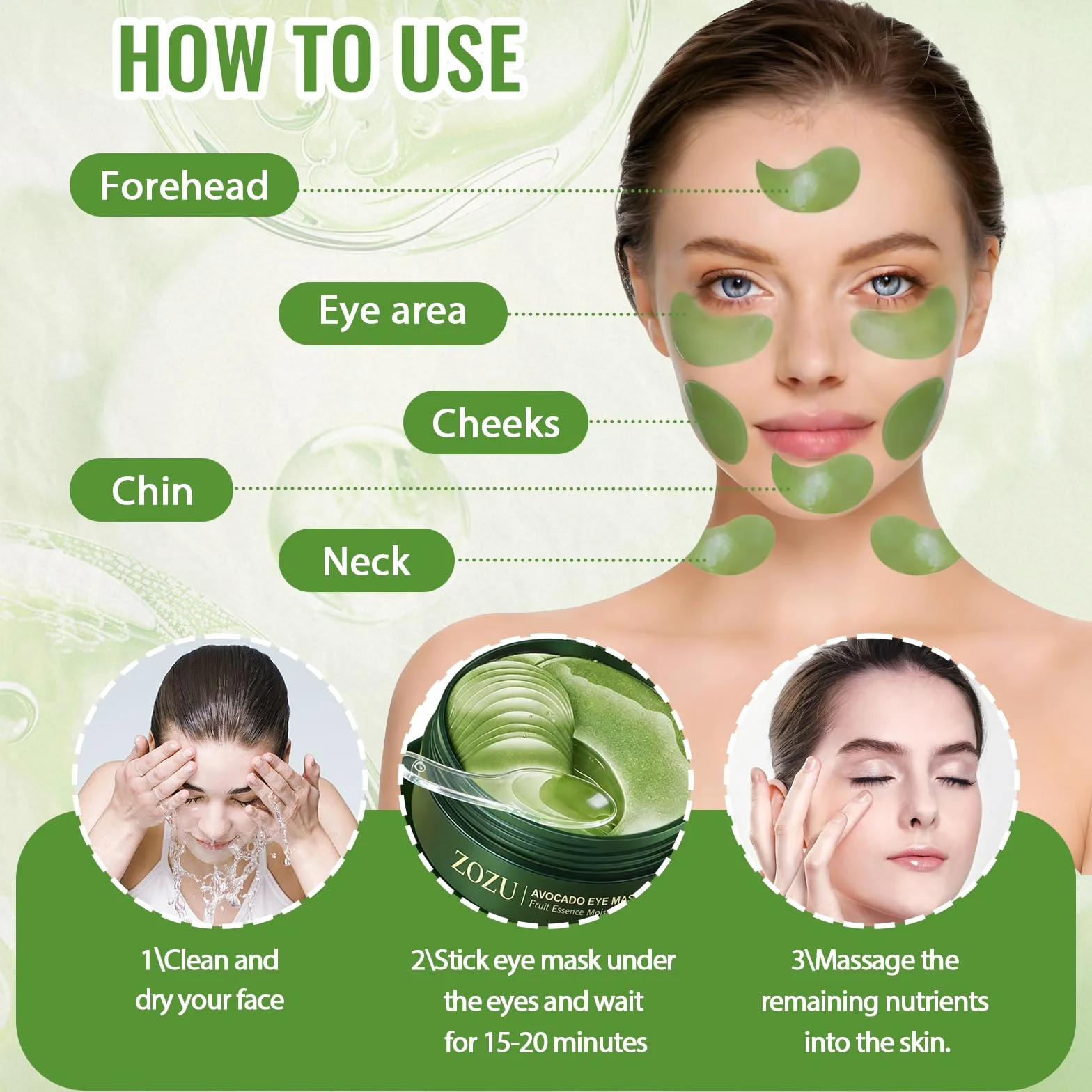 Avocado Patch Occhi 28 Paia | Collagene Idratante, Maschera Contorno Occhi Anti-Occhiaie e Borse, Patch Occhi per Donna Uomo, Rinfrescante per Contorno Occhi