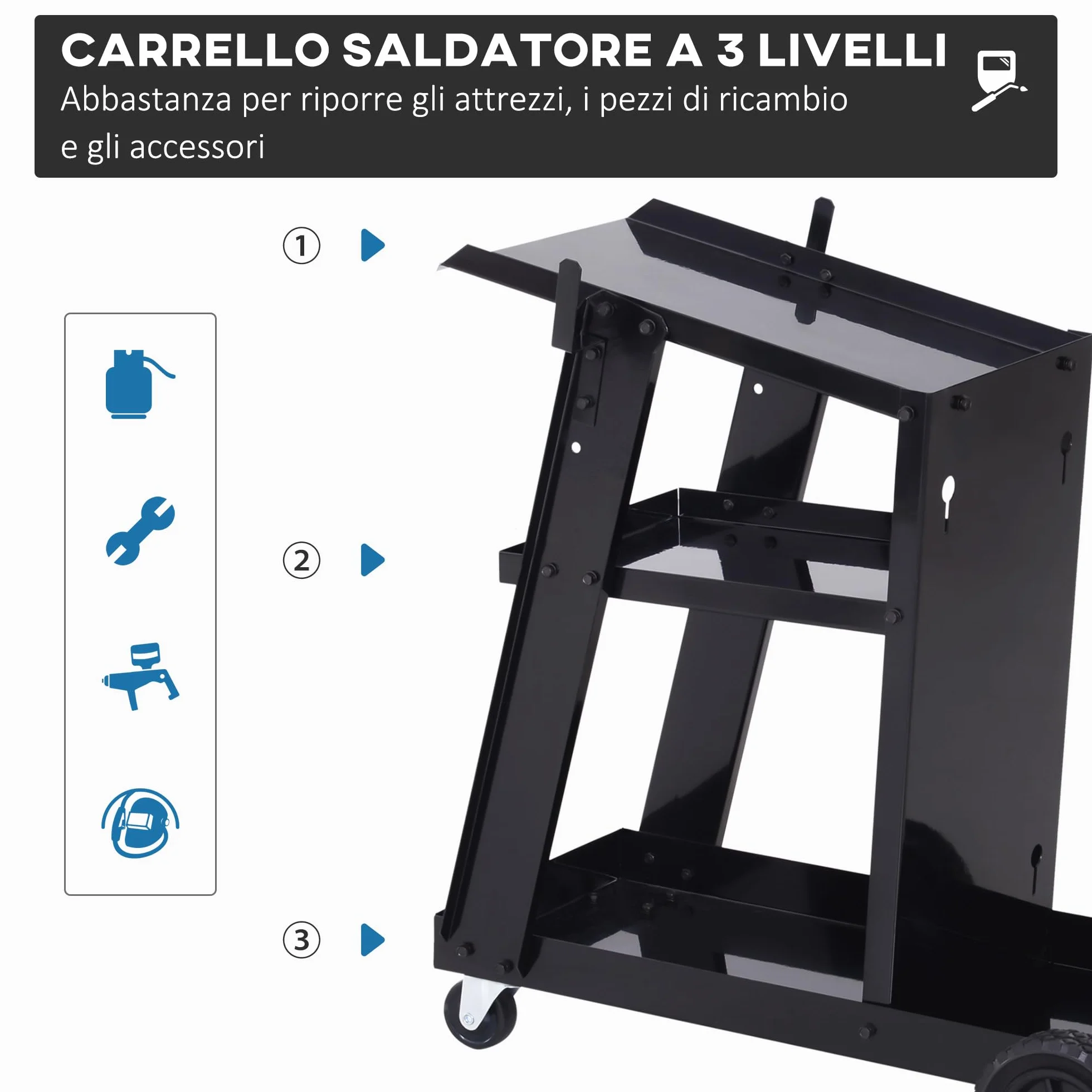 DURHAND Carrello Portautensili Attrezzi Multiuso 3 Ripiani da Officina Nero