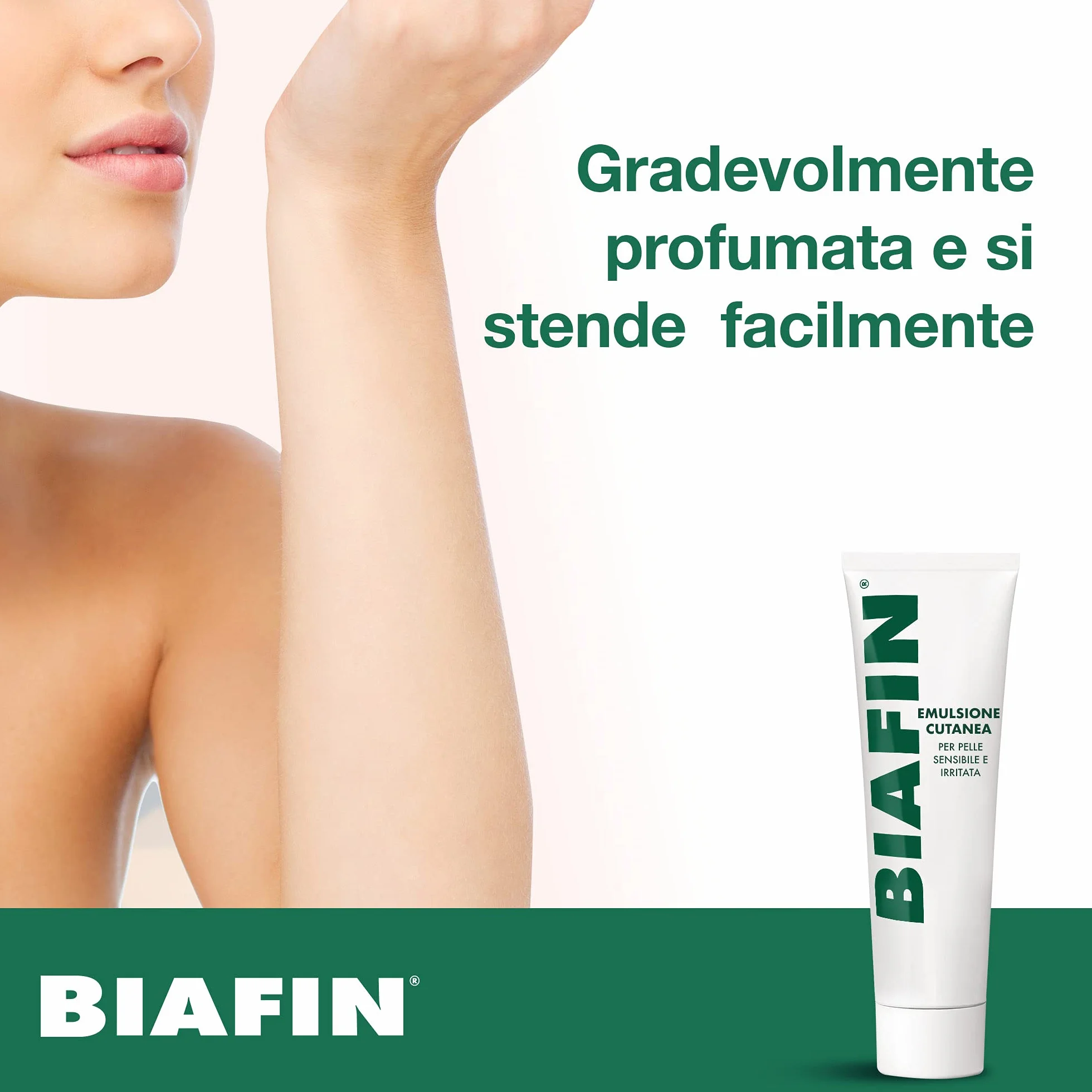 Biafin Emulsione Cutanea Idratante Lenitiva, Crema scottature, irritazioni e sfregamenti, Crema pelle sensibile e irritata, Pomata scottature ideale anche per tatuaggi e problemi cutanei, 100 ml