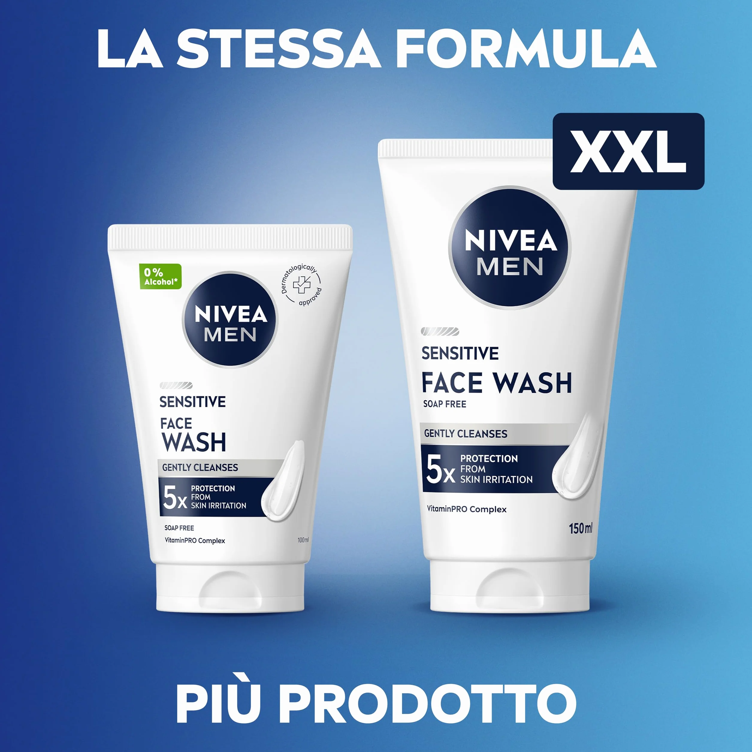 NIVEA MEN Sensitive Gel Detergente Viso XXL 150 ml, Detergente viso uomo in maxi formato per 5x protezione dalle irritazioni, Skincare uomo con Complesso VitaminPRO idratante per pelli sensibili
