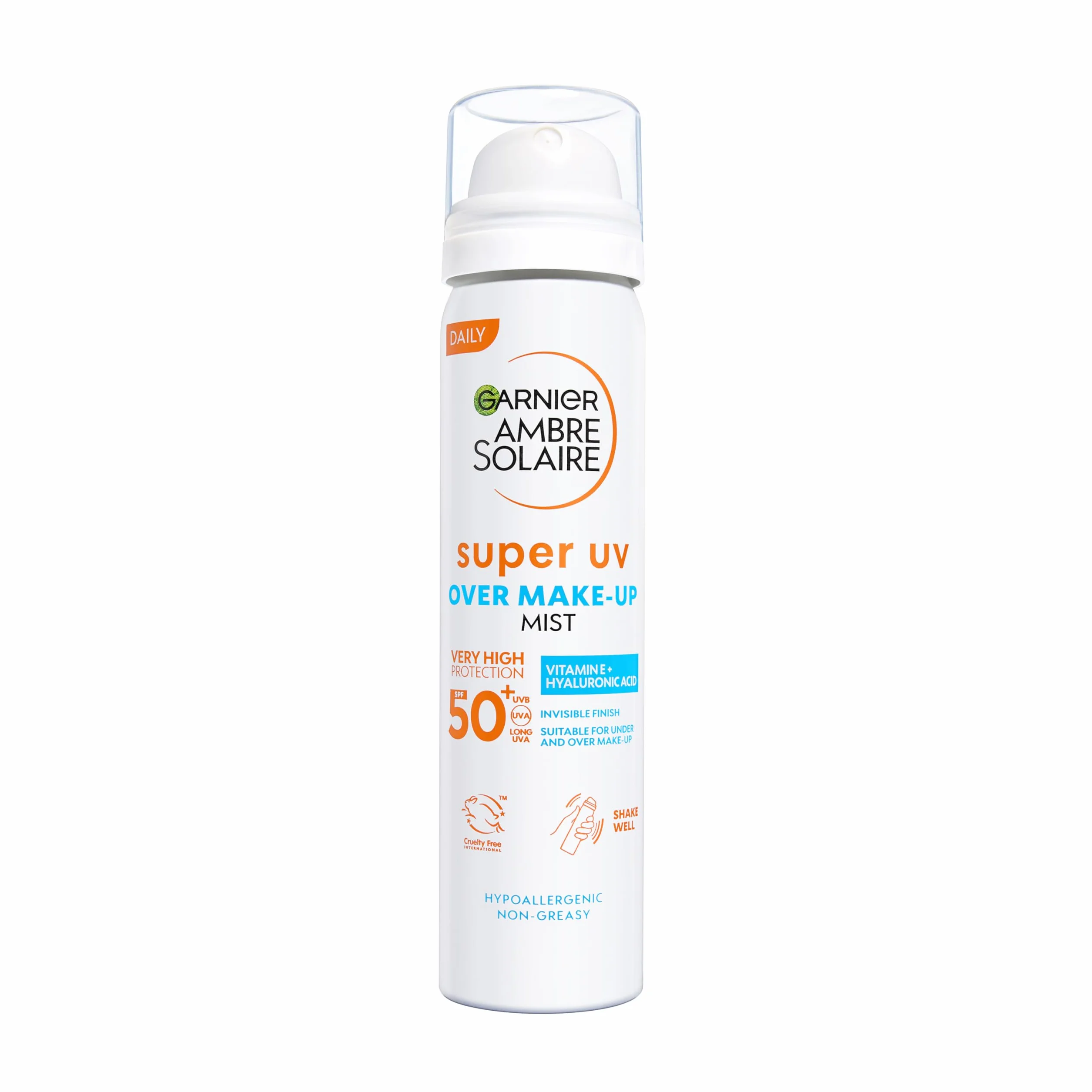 Garnier Spray Fissante Make Up con Protezione Solare SPF50+, Protezione da Macchie Scure, Trucco Perfetto a Lungo, Formula Vegana con Glicerina, Vitamina E e Acido Ialuronico, Ambre Solaire, 75 ml
