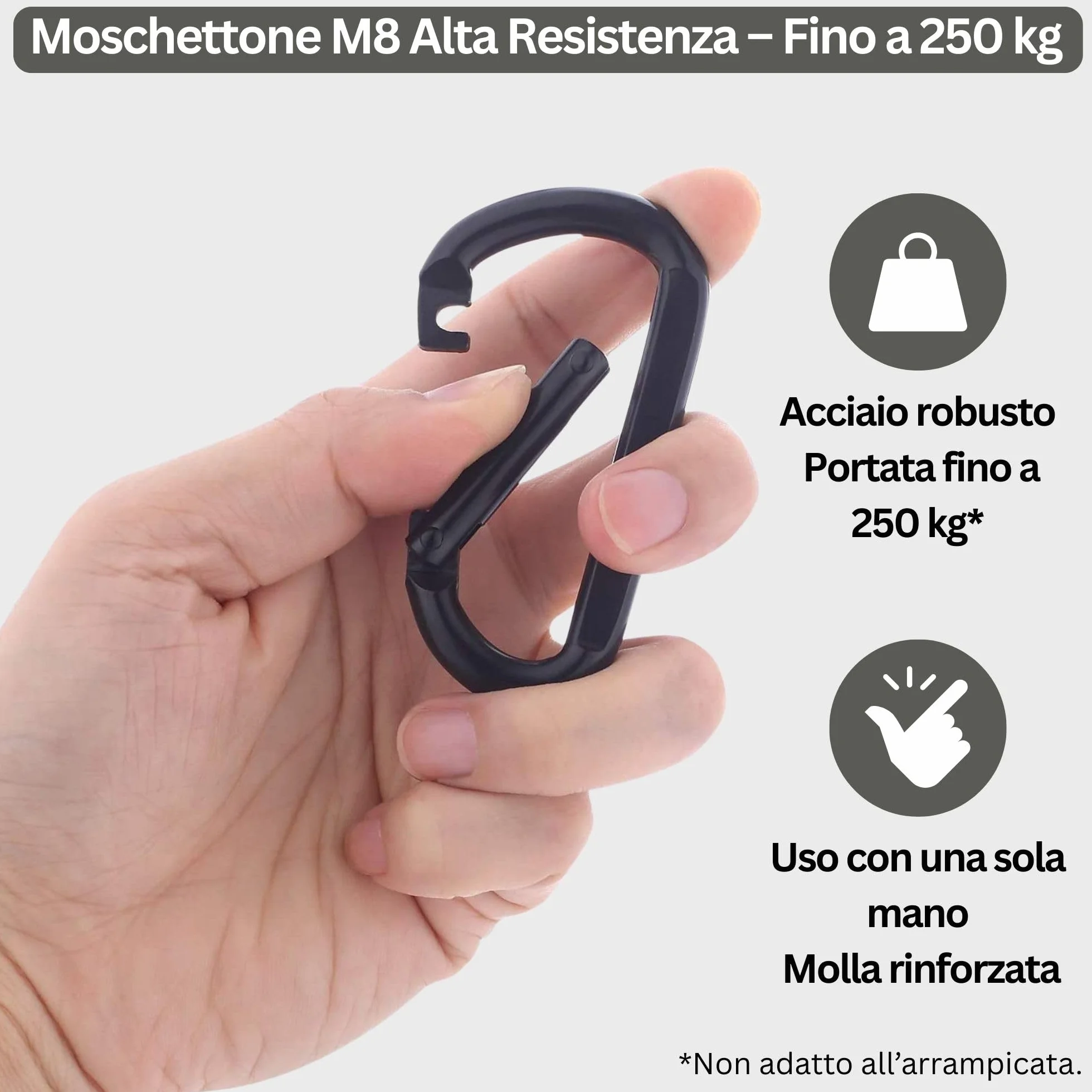Moschettone Nero Inox M8 8 cm 250 kg Set da 2