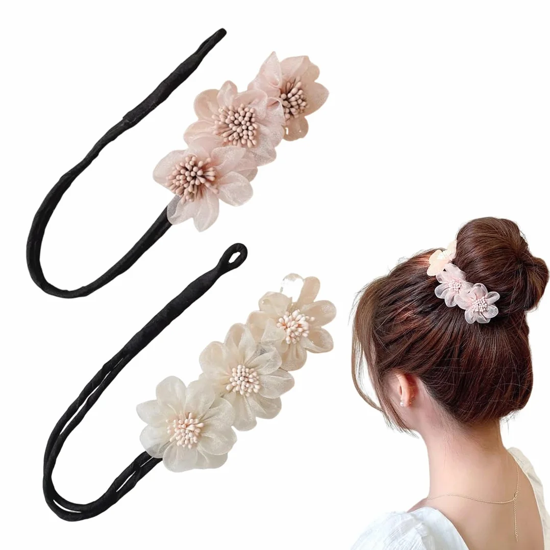 2 Pezzi Chignon Facile per Capelli,Creatore per Pane Ciambella Chignon a Ciambella, French Twist Accessori Capelli Ciambelle Chignon,Fiore Capelli Chignon per Donne Ragazze Bambini Balletto