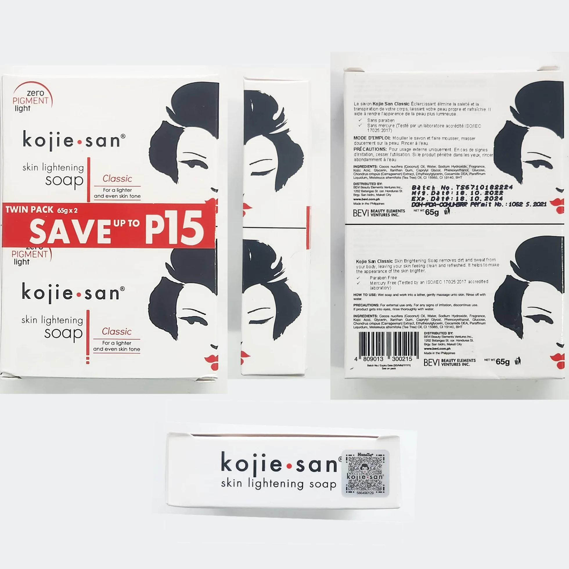 KOJIE SAN KOJIC SKIN WHITENING LIGHTENING SOAP 2 bars X 65 grams PUSA JAPAN Original by Kojie