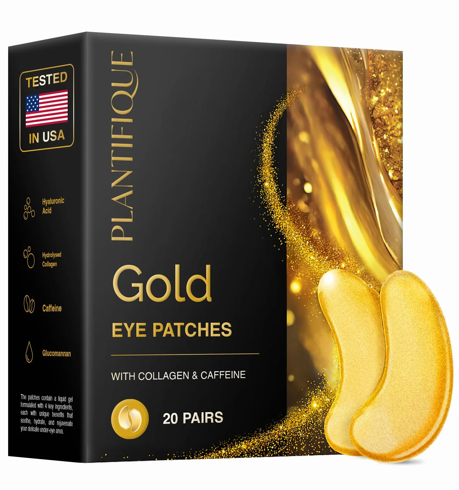 PLANTIFIQUE Patch Occhi Antirughe Donne e Uomini | Oro 24K Maschera Occhiaie e Borse | Skin Care Kit Viso Crema Contorno Occhi Idratante | 20 Paia di Cerotti