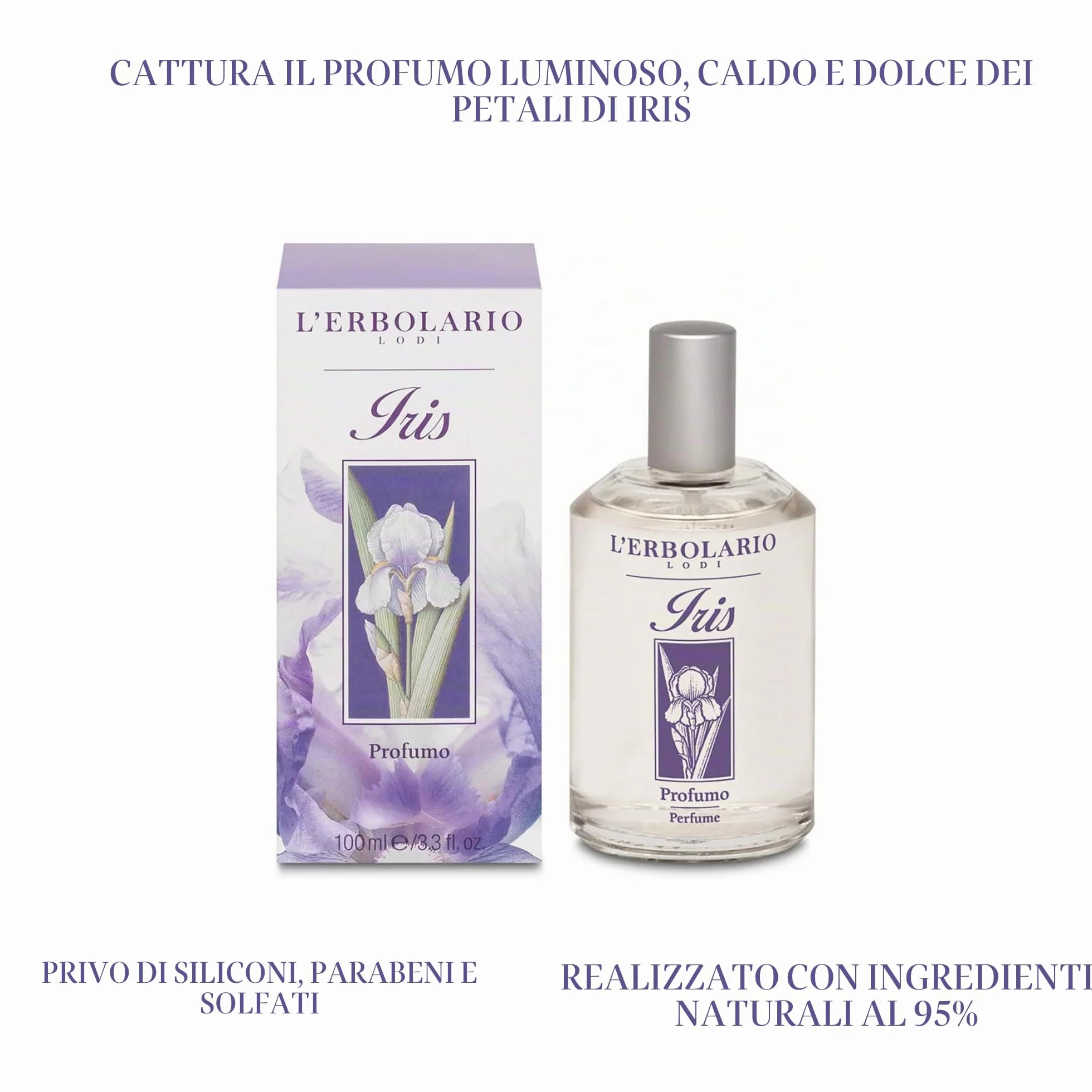 L'Erbolario, Profumo Donna Iris, Fragranza da Donna, Eau de Parfum, Fragranza Fiorita Cipriata, Formato da 100 ml
