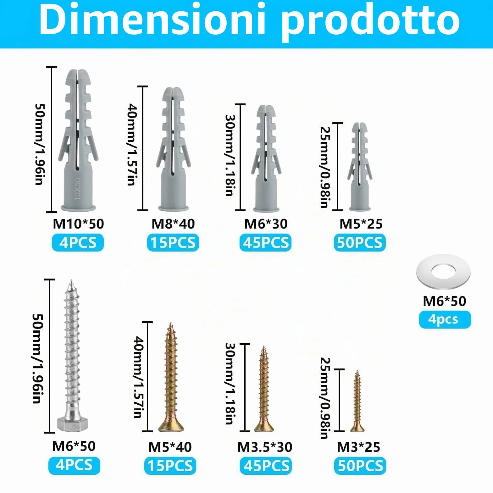 Tasselli per Cartongesso Carichi Pesanti con Viti Autofilettanti 228 Pz