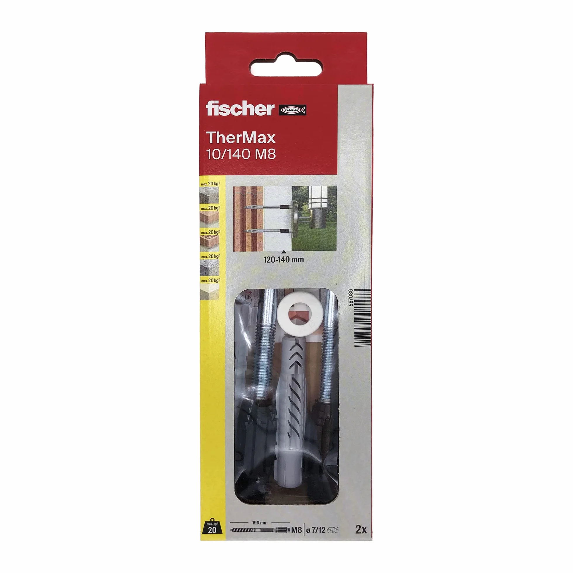 Fischer Thermax 10/140 M8 Kit 2 pz Tasselli do Izolacji Max 140 mm