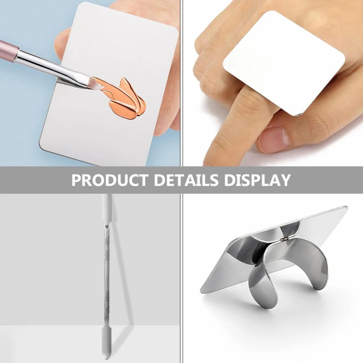 Set Palette per Trucco in Acciaio Inox con Spatole per Miscelare Pigmenti e Fondotinta, Tavolozza Cosmetica Professionale per Nail Art e Applicazione Make Up, per Truccatori