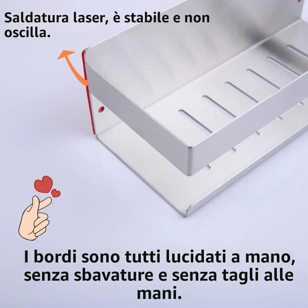 Mensola da Doccia Senza Foratura SUS304 Acciaio Inossidabile Nichel Spazzolato 23CM