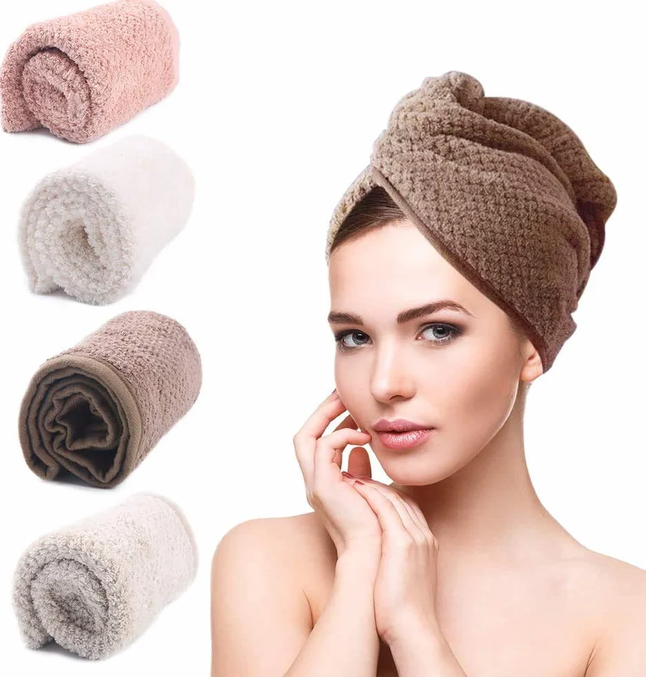 Asciugamani per Capelli a Turbante,4 Pezzi Asciugamano Capelli Turbante in Microfibra,Asciugamano per asciugare i Capelli con Chiusura a Bottone,Asciugamani in Microfibra Asciugacapelli