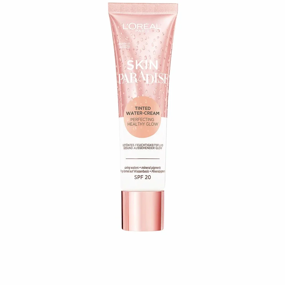 L'Oréal Paris Crema Colorata Infusa d'Acqua Skin Paradise, Formula Idratante Infusa d'Acqua, Aloe Vera, Zenzero e Amamelide, 01 Medium - 40 Gr
