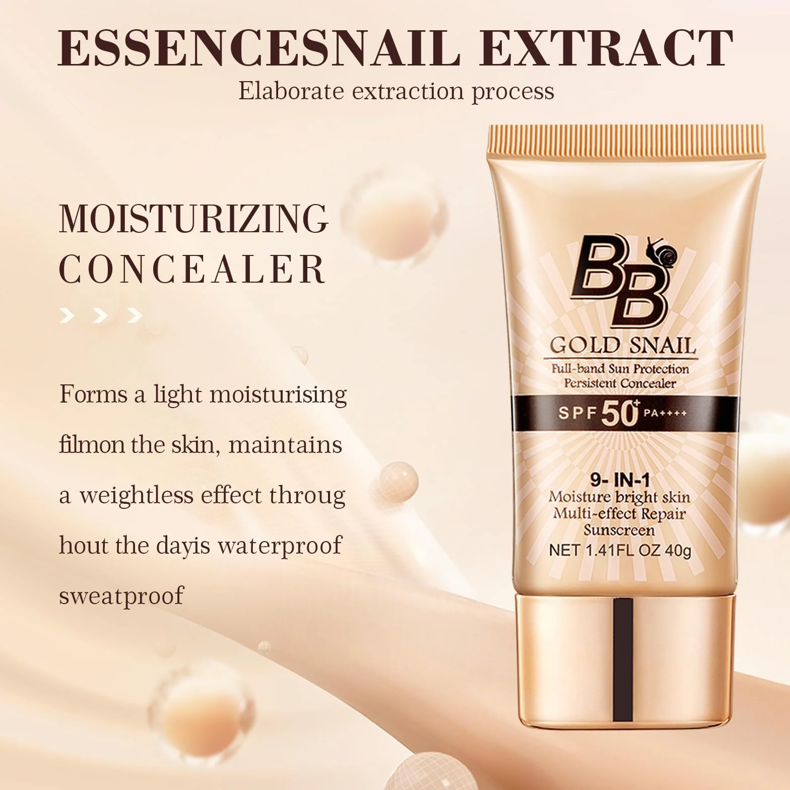 BB Cream SPF 50 con Bava di Lumaca 01# Naturale, CC Cream Coprente e Idratante, Crema Colorata Viso Anti-Lucidità, Fondotinta Compatto con Protezione Solare Viso 50, 40g