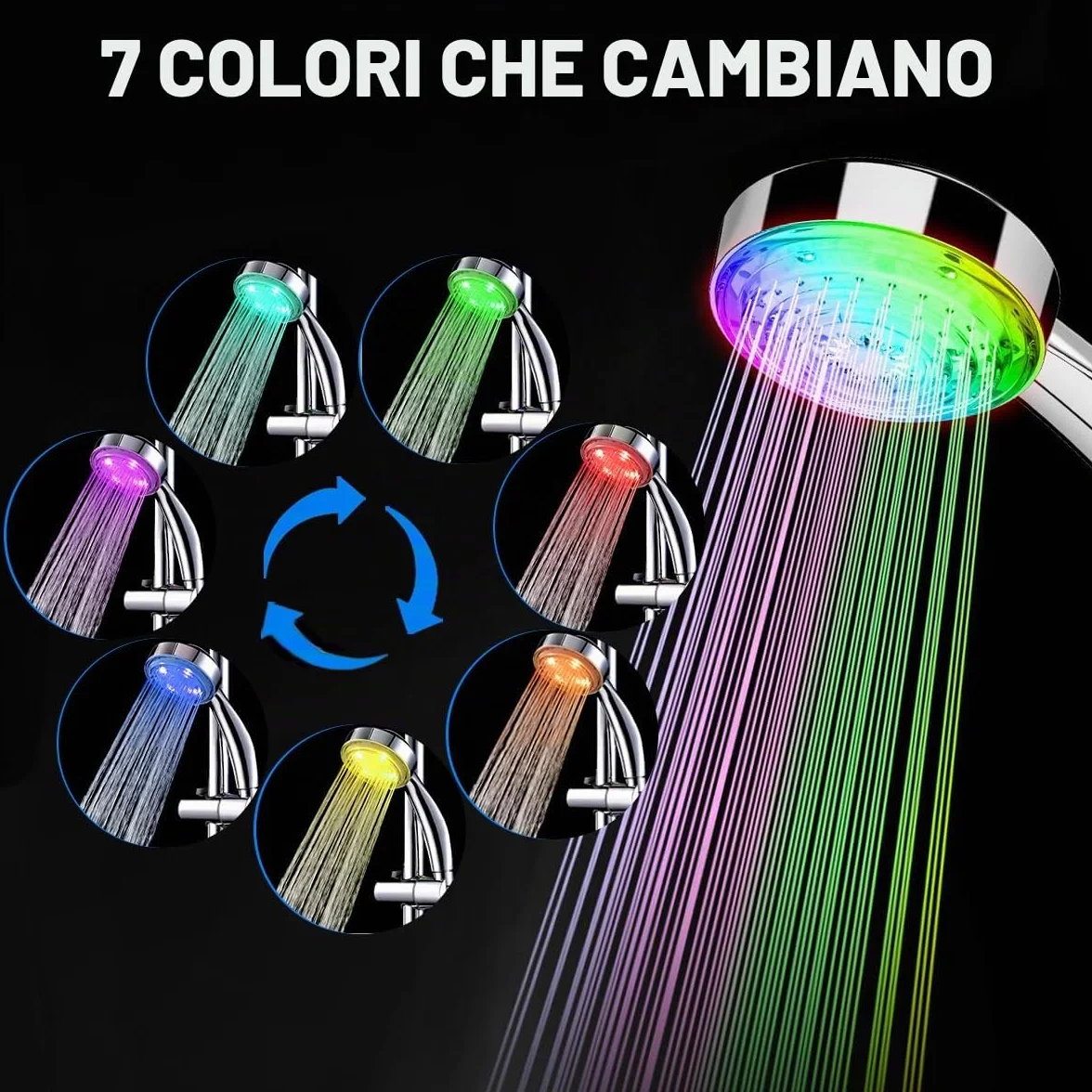 LED Soffione Doccia Luminoso 7 Colori Cromo Universale