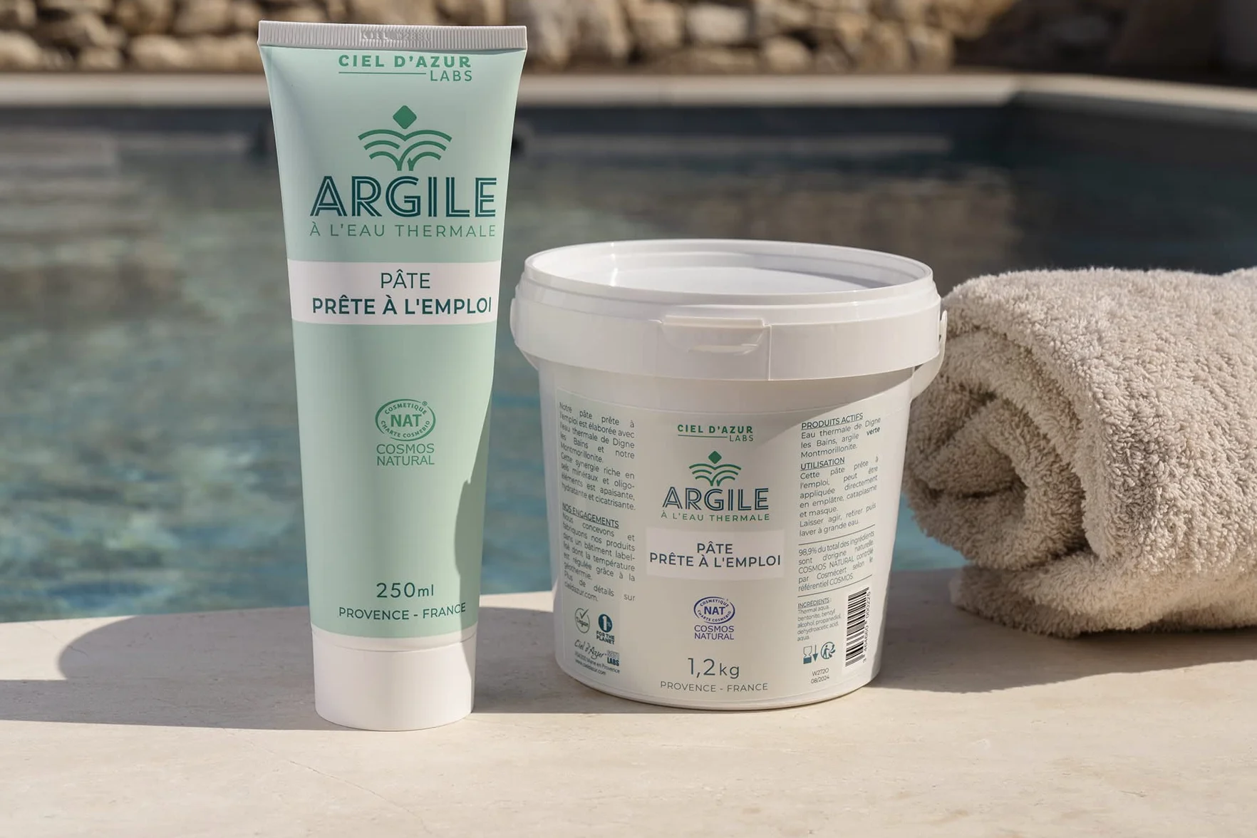 Ciel d'Azur Labs - Pasta di argilla verde con acqua termale - Pronta all'uso, ideale per cataplasma - Ricca di sali minerali e oligoelementi - Certificato naturale Cosmos Natural - Tubo 250 ml