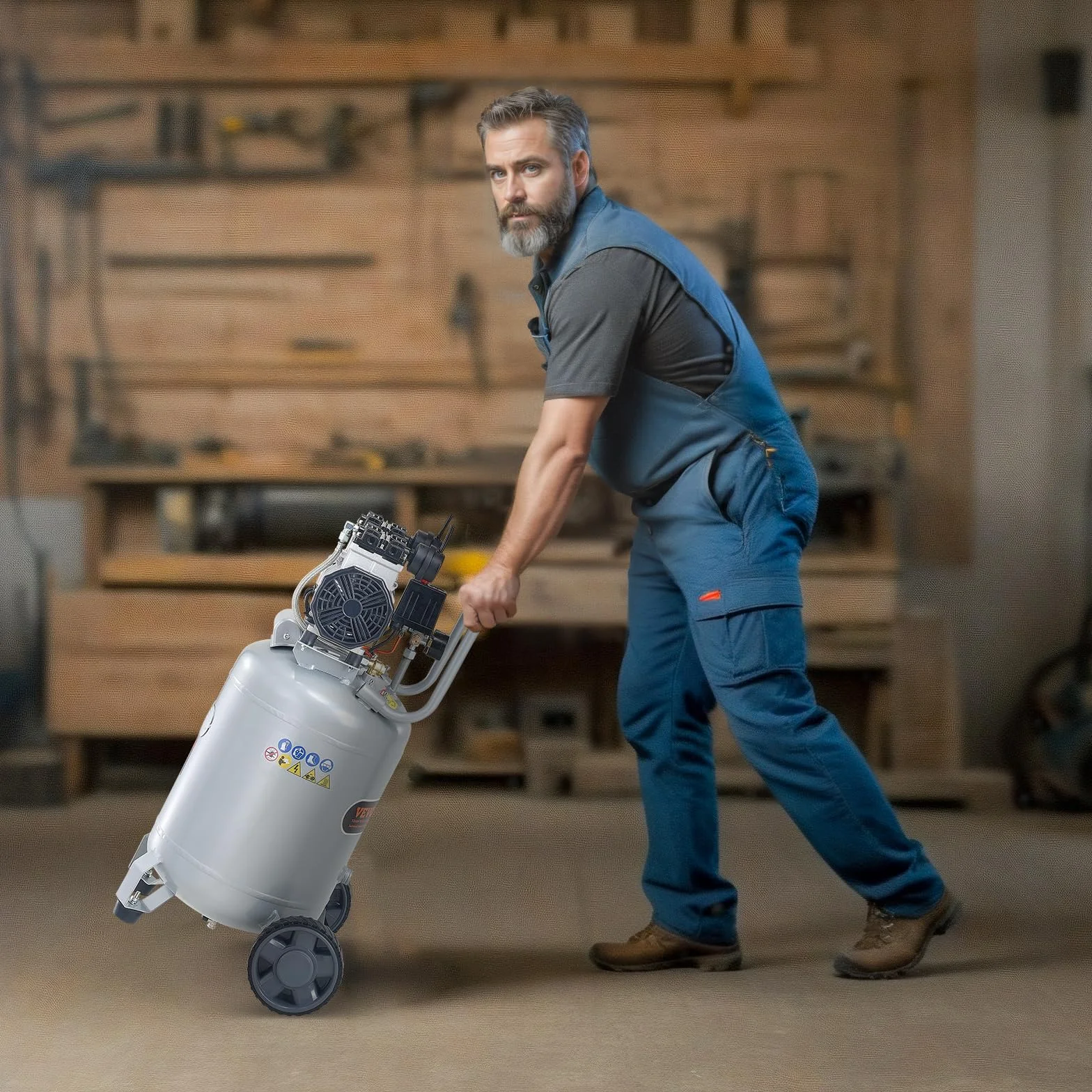 VEVOR Compressore d'Aria Senza Olio 13 Galloni 49 L Serbatoio 2 CV