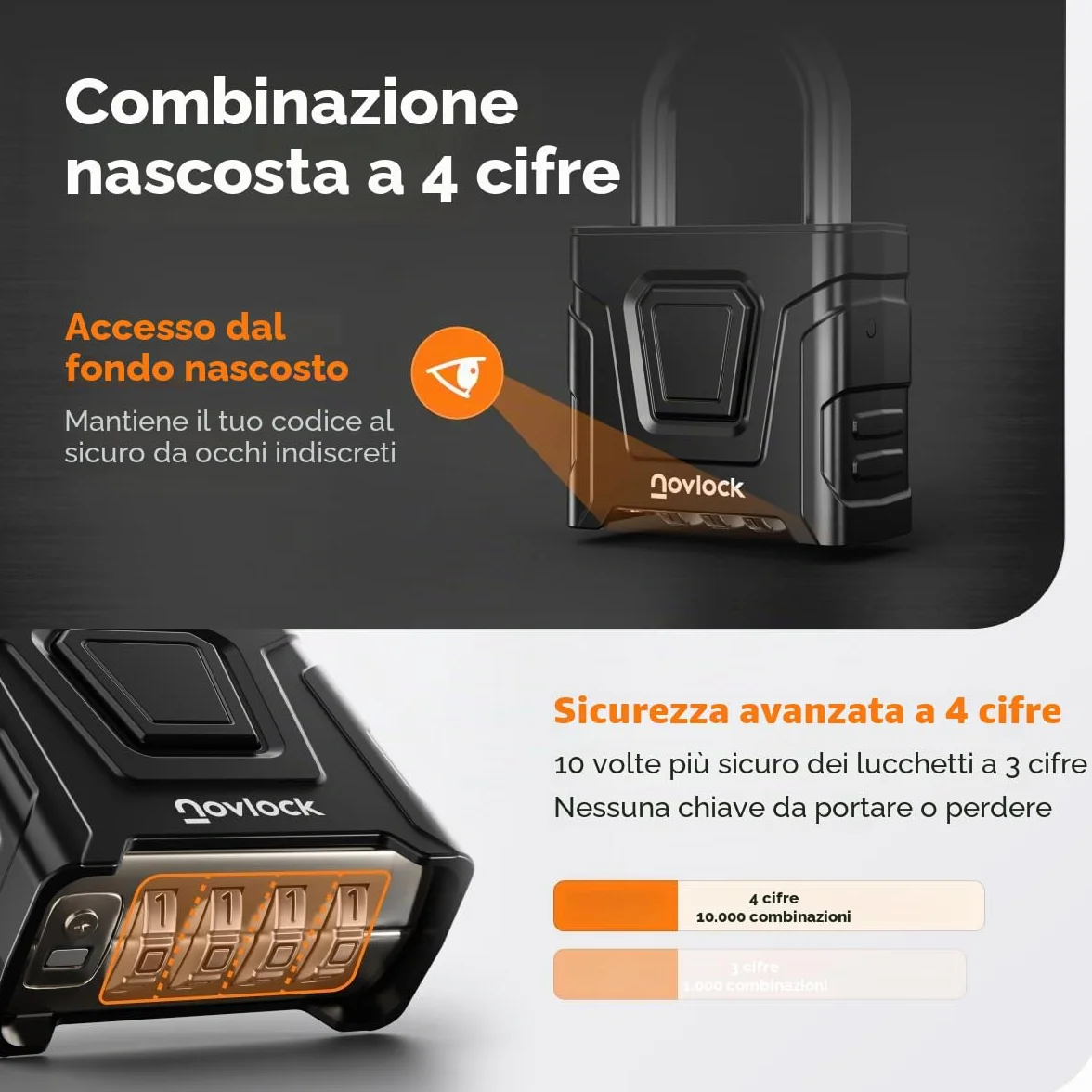 Lucchetto con combinazione impermeabile 8 mm nero per esterni cancelli recinzioni