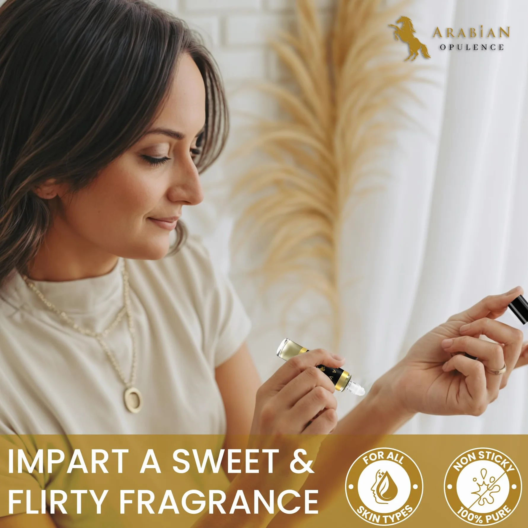 Olio profumato da donna La Vie FR182. Bottiglia con roll-on da 15 ml. Arabian Opulence. Dolce, vanigliato, balsamico, legnoso, fruttato, cipriato.