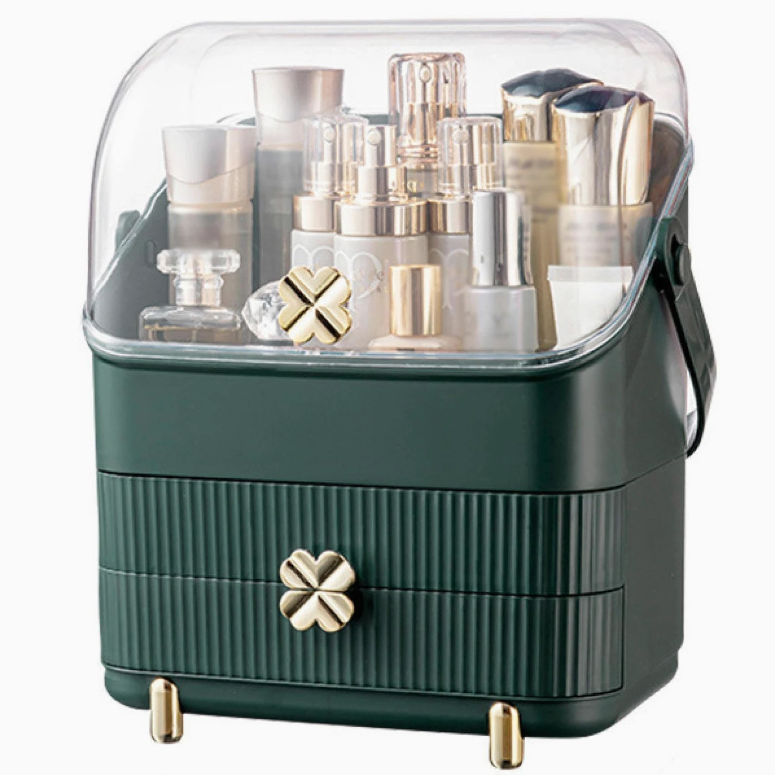 Scatola portaoggetti cosmetica di Grande capacità Cassetto portaoggetti dell'organizzatore del Trucco di Bellezza del Desktop del Bagno Impermeabile Antipolvere Verde