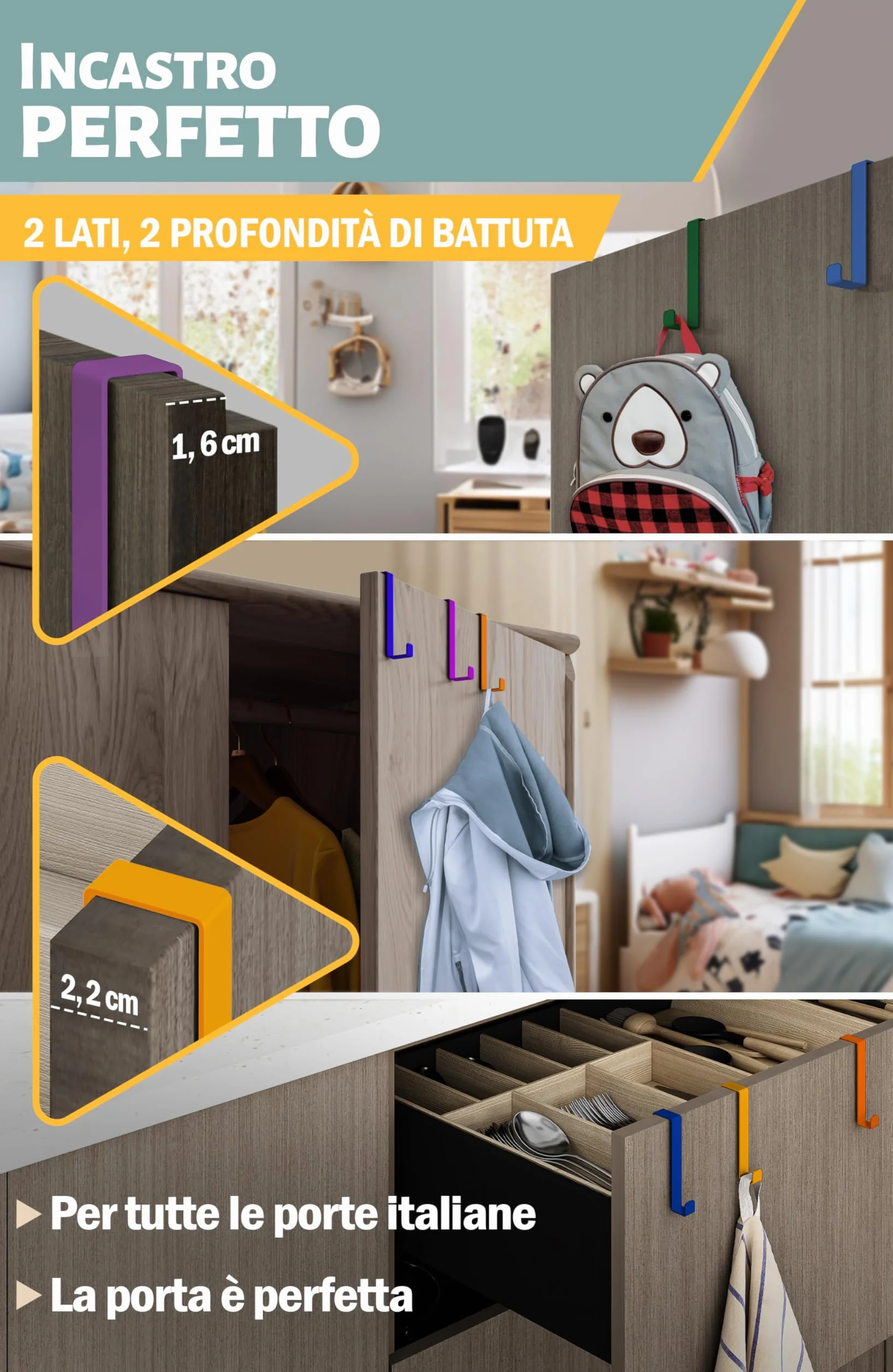 Menz Appendiabiti da Porta Colorato Set 10 Pezzi Ganci Antiruggine Universali