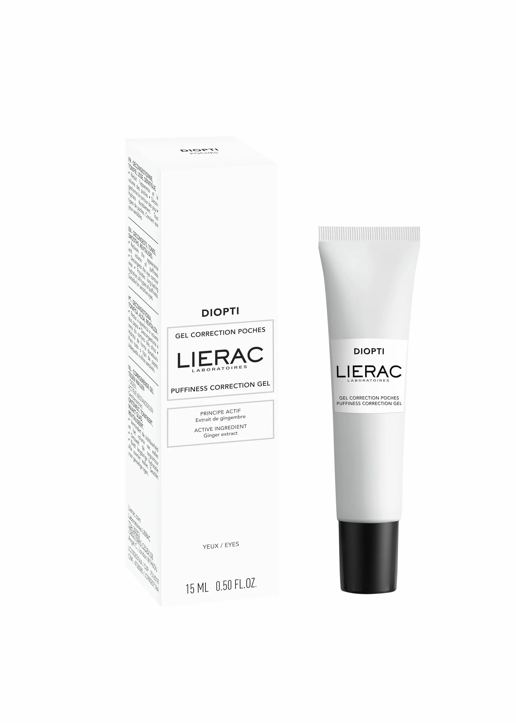 Lierac Diopti Gel Contorno Occhi Correzione Borse Decongestionante, Defaricante e Tonificante, per Tutti i Tipi di Pelle, Formato da 15 ml