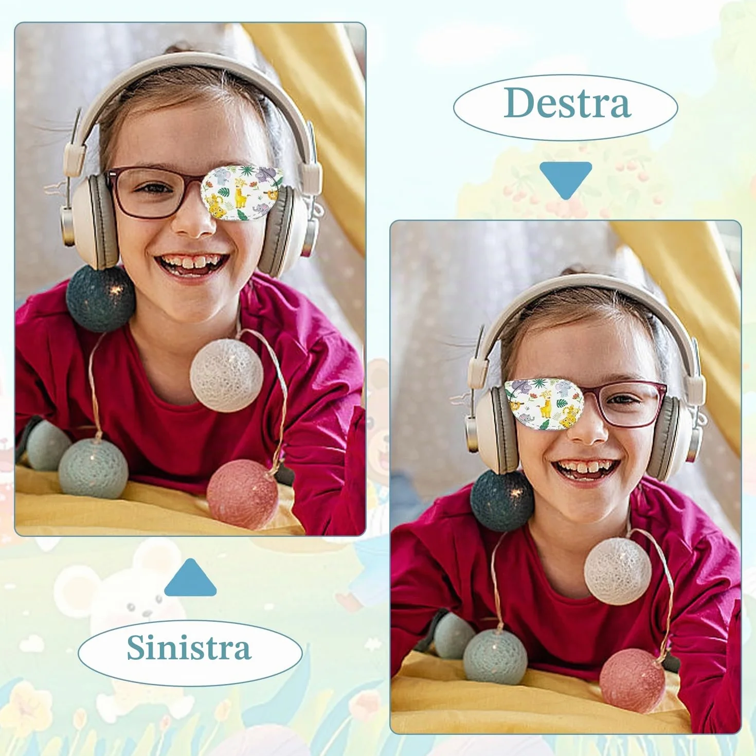 10 Pezzi Bende Oculari, Eye Patch Coprente per Occhio Pigro Ambliopia, Cartoon Eyepatch per Gli Occhiali Trattare Occhio Pigro Amblyopia Strabismus per Gli Occhi Sinistro e Destro