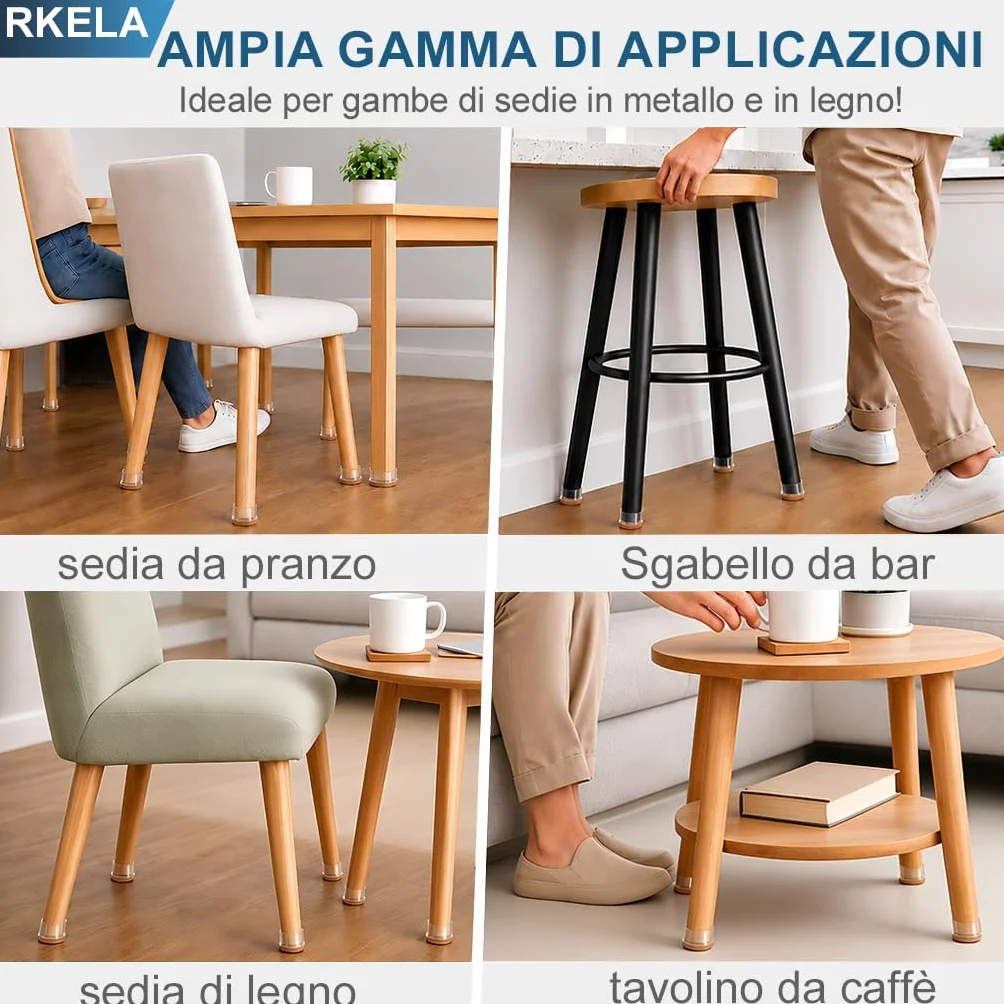 Gommini per Sedie Rotondi Con feltrini ispessito, 16 pezzi Coprigambe per Sedie, Protezioni per Pavimenti in Legno