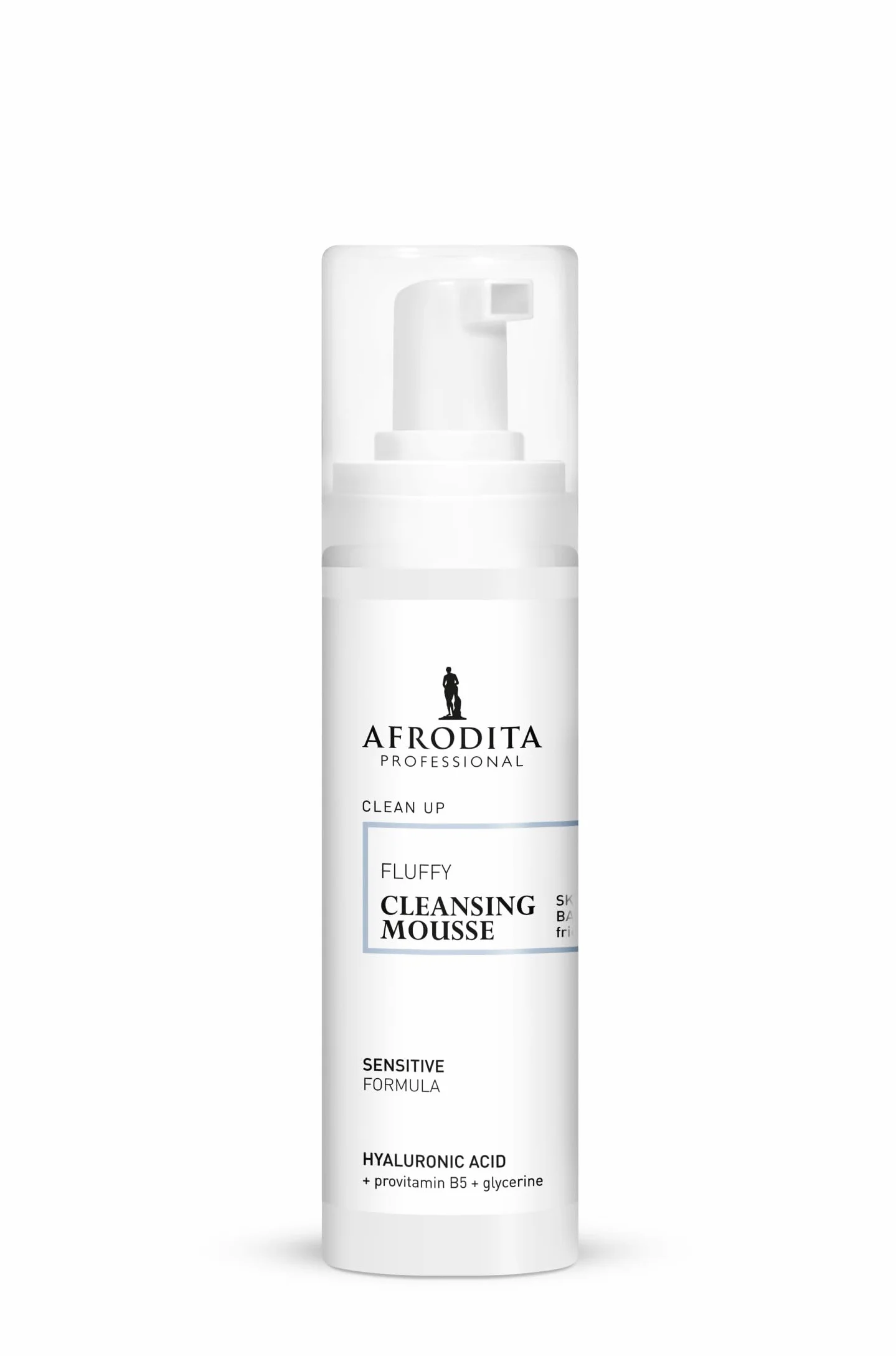 Afrodita Professional Clean Up Fluffy Cleansing Mousse detergente delicato viso pelle sensibile con acido ialuronico e provitamina B5, vegano, 200 ml