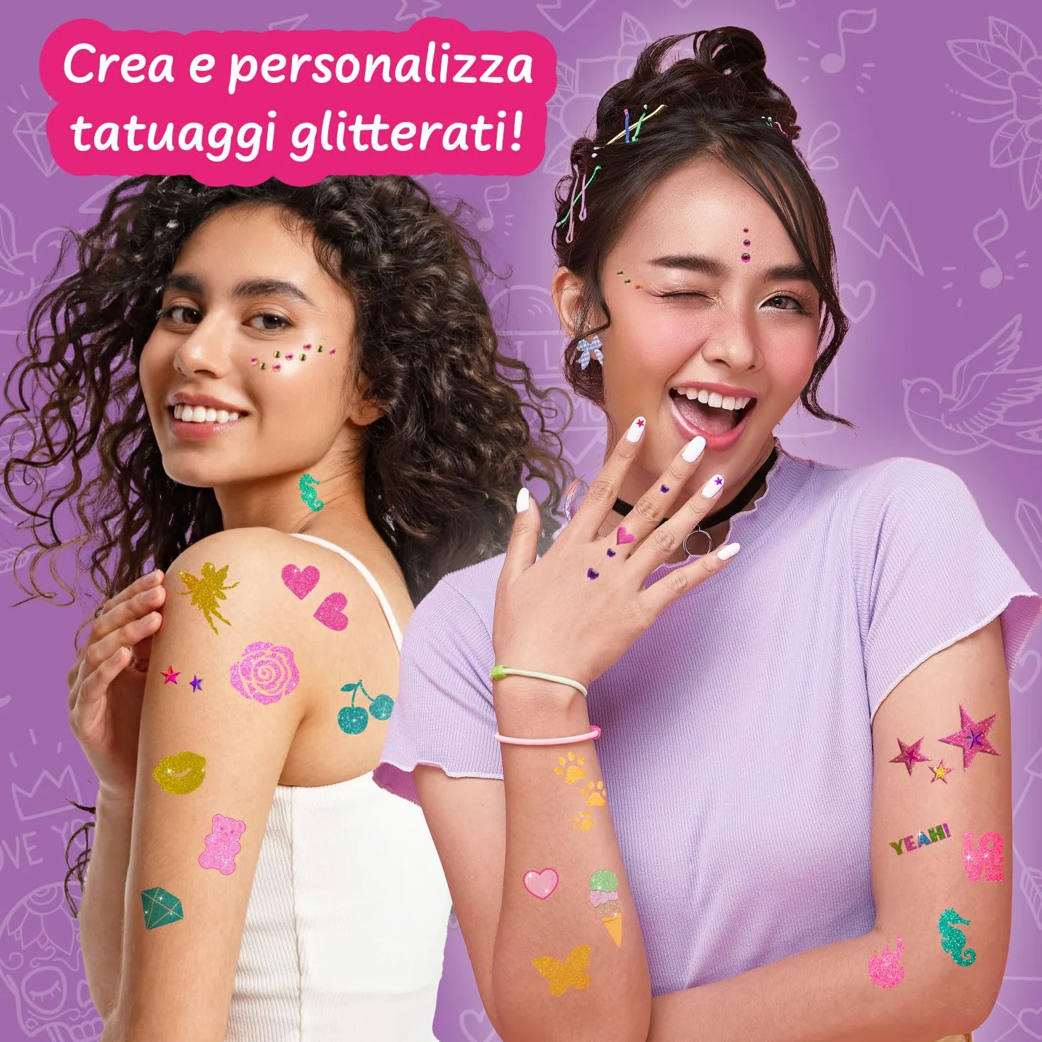 Science4you Tatuaggi Glitter per Bambini di 5 6 7 8 9+ Anni – Kit di Tatuaggi Temporanei Glitterati per Bambini con più di 70 Adesivi di Bellezza, Regalo perfetto per le Ragazze di 5 6 7 8 9+