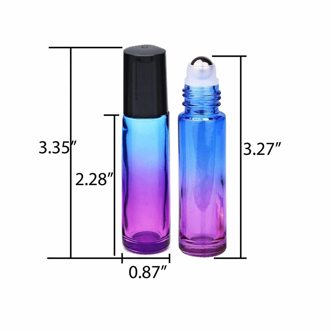 12 bottiglie di oli essenziali da 10 ml, colore sfumato, roll-on con imbuto/apertura/etichette, per massaggi profumi