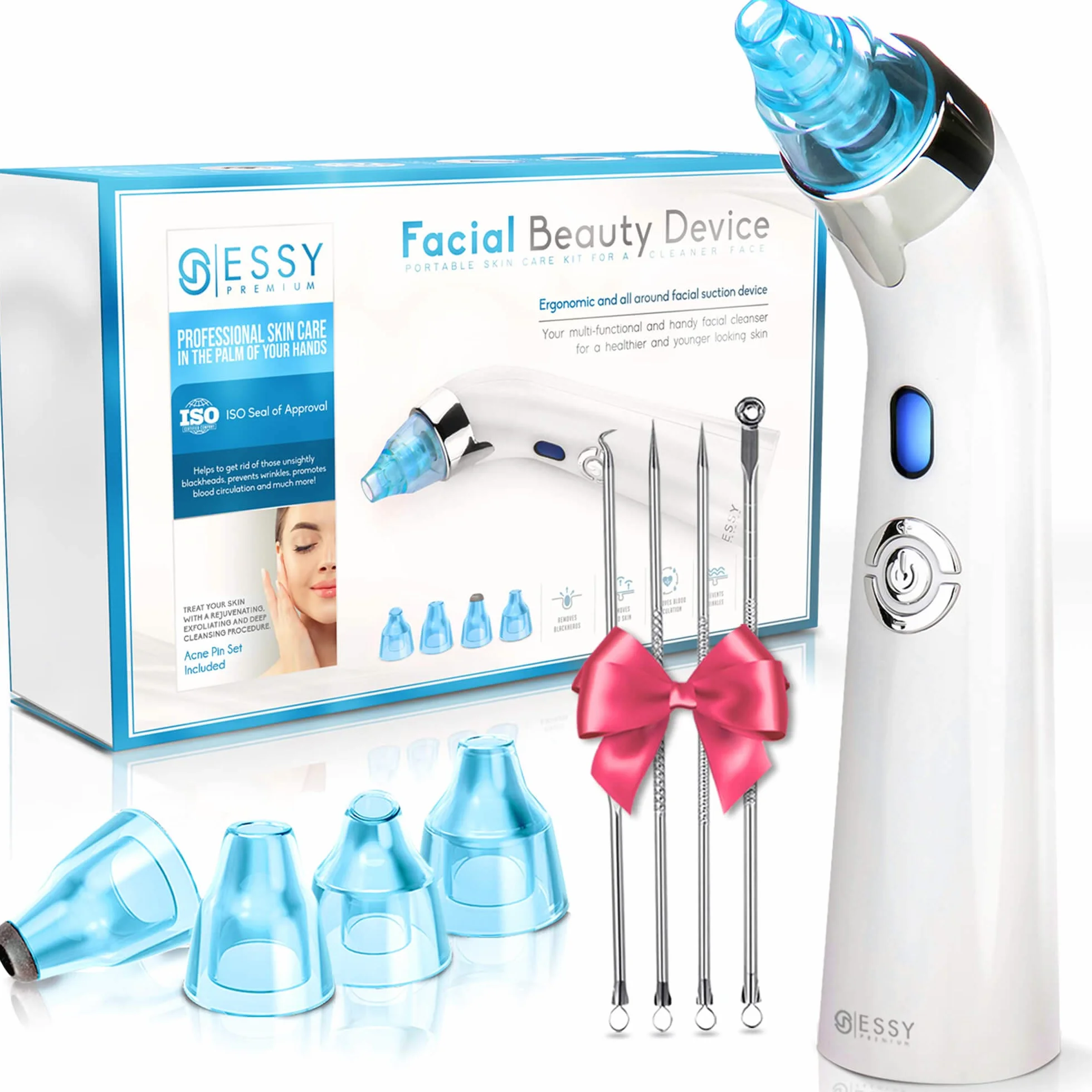 Essy Aspiratore Punti Neri Rimozione Aspira Punti Neri Profesionale Estrattore Naso Macchina Aspira Brufoli Pulizia Viso Schiaccia Rimuovi Comedoni Pori Acne Pore Cleaner Vacuum Blackhead Remover